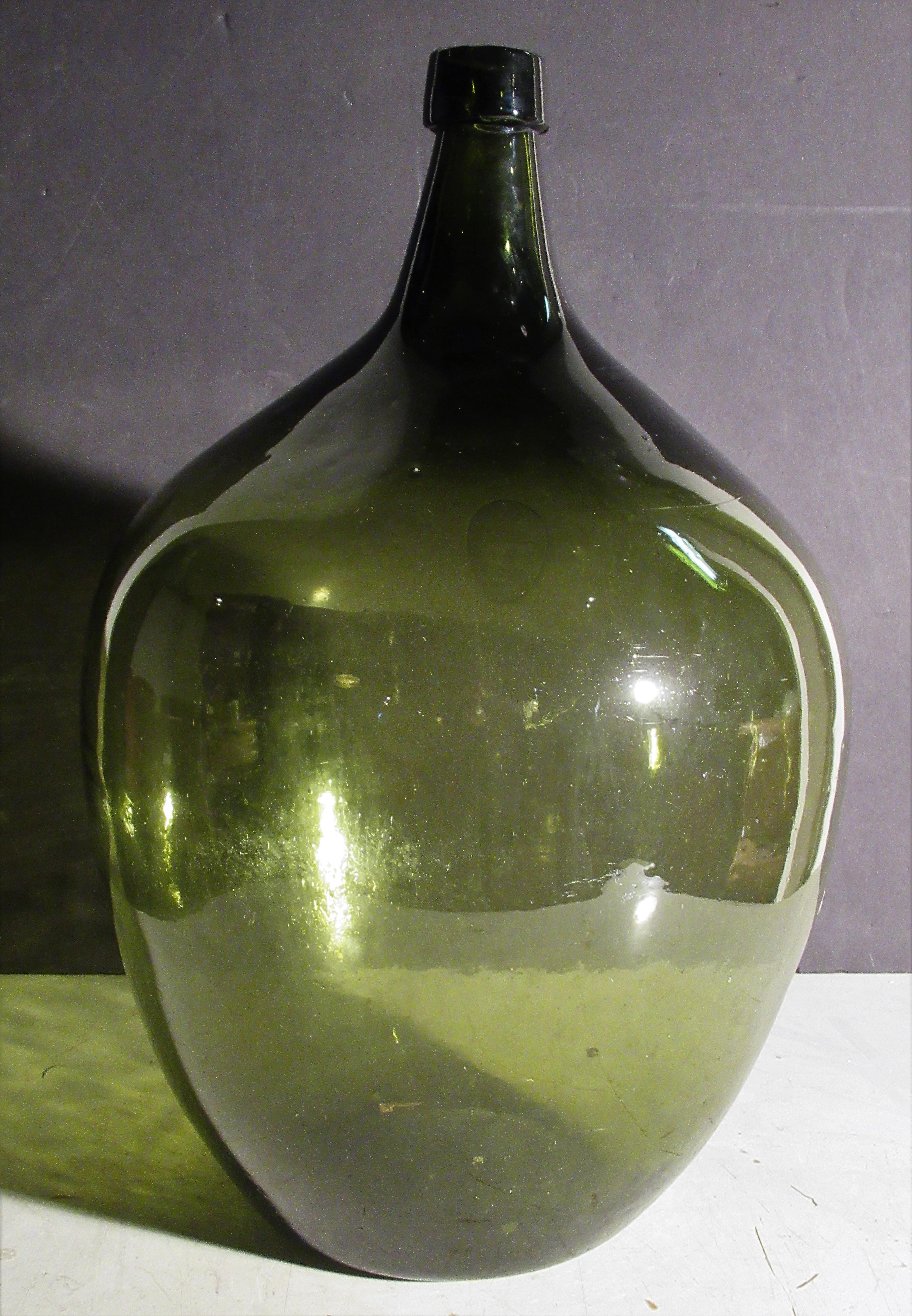 19th Century Big Green Blown Glass Demijohn 1