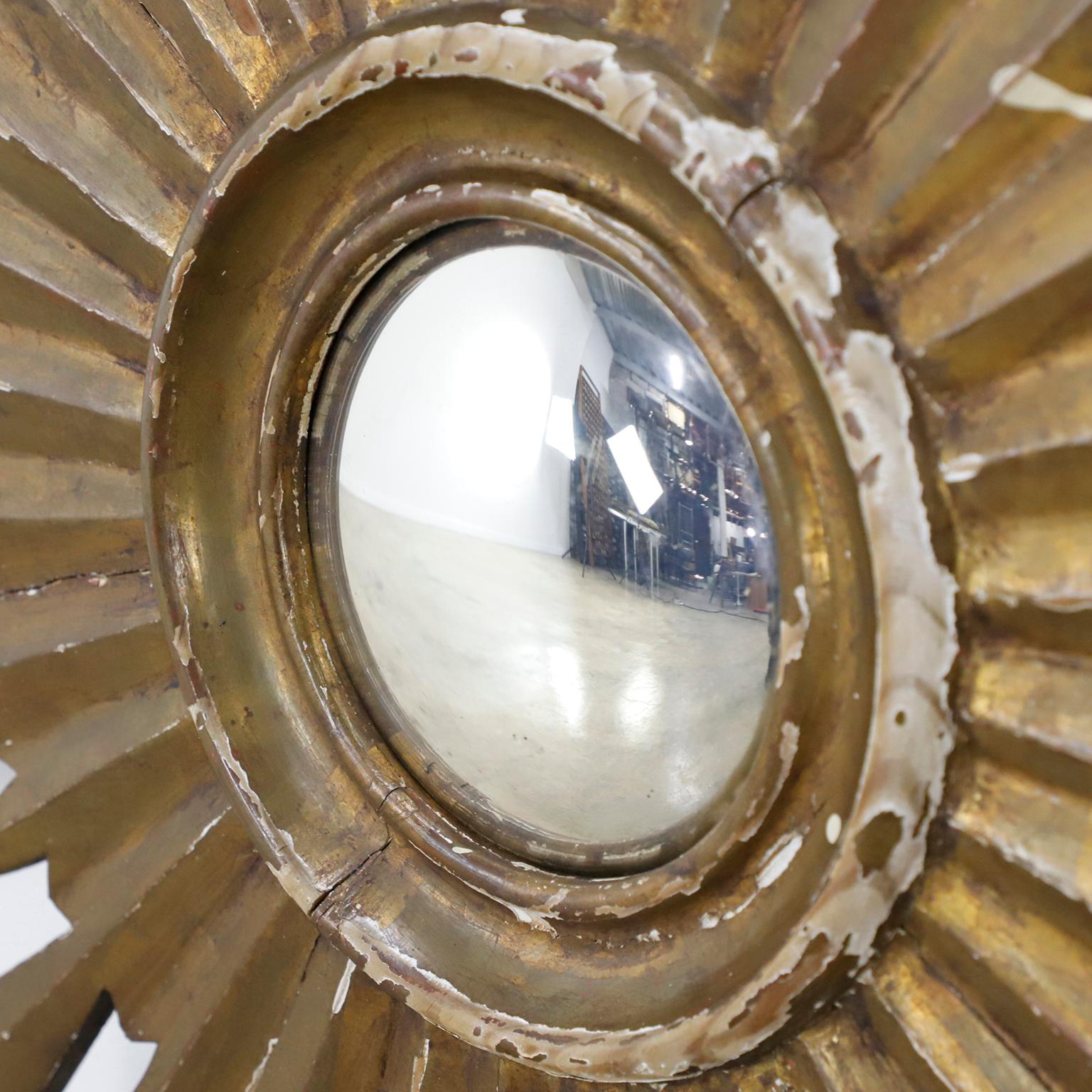 Wood 19th Century Big Size Gold Leaf Sunburst Mirror For Sale