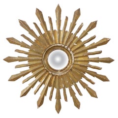 Miroir ensoleillé à feuilles d'or de grande taille du 19e siècle