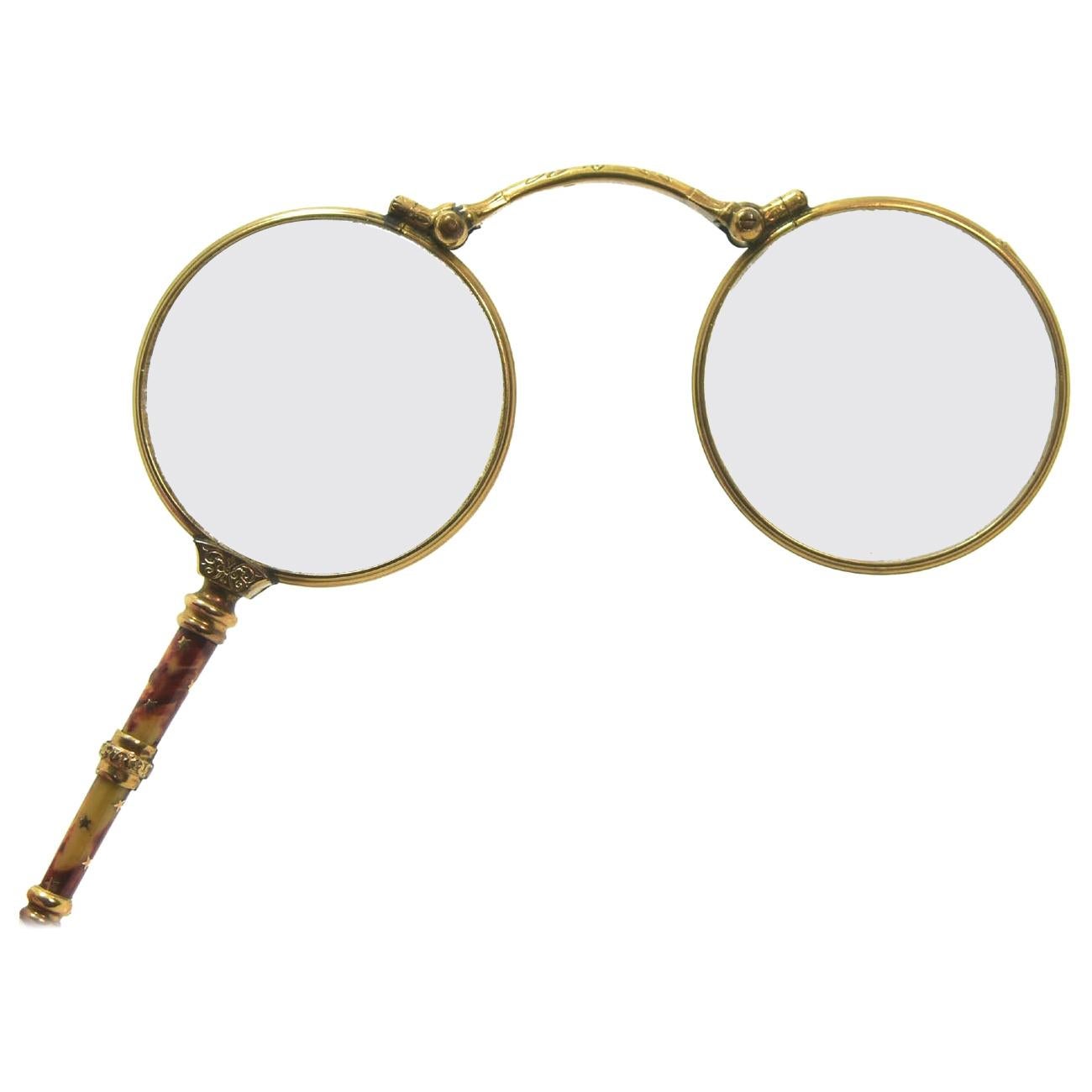 19th Century Binocle or Face to Hand in Gold and Enamel For Sale