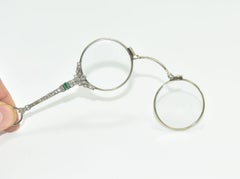 19th Century Binocle or Hand Face in Brilliant White Gold and Emerald