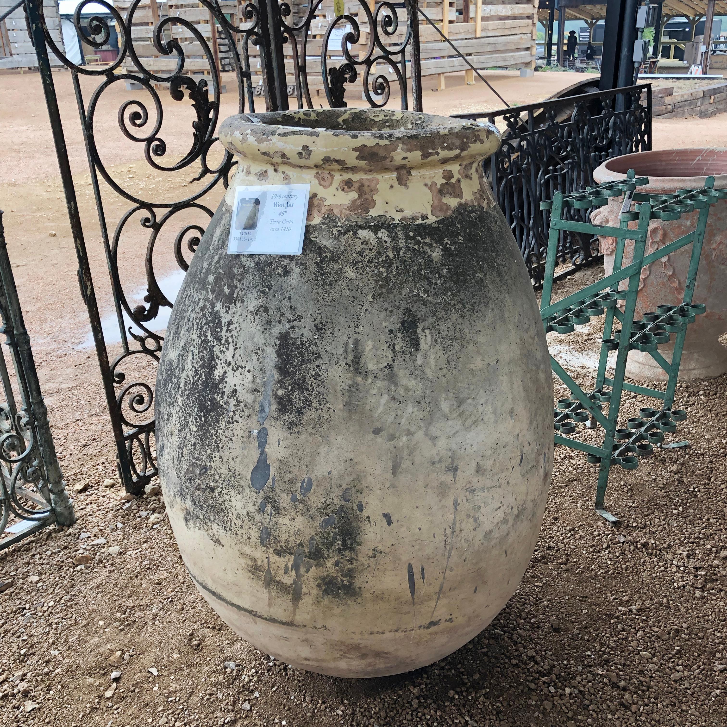 Fired 19th Century Biot Olive Oil Jar or Garden Pot Planter K For Sale