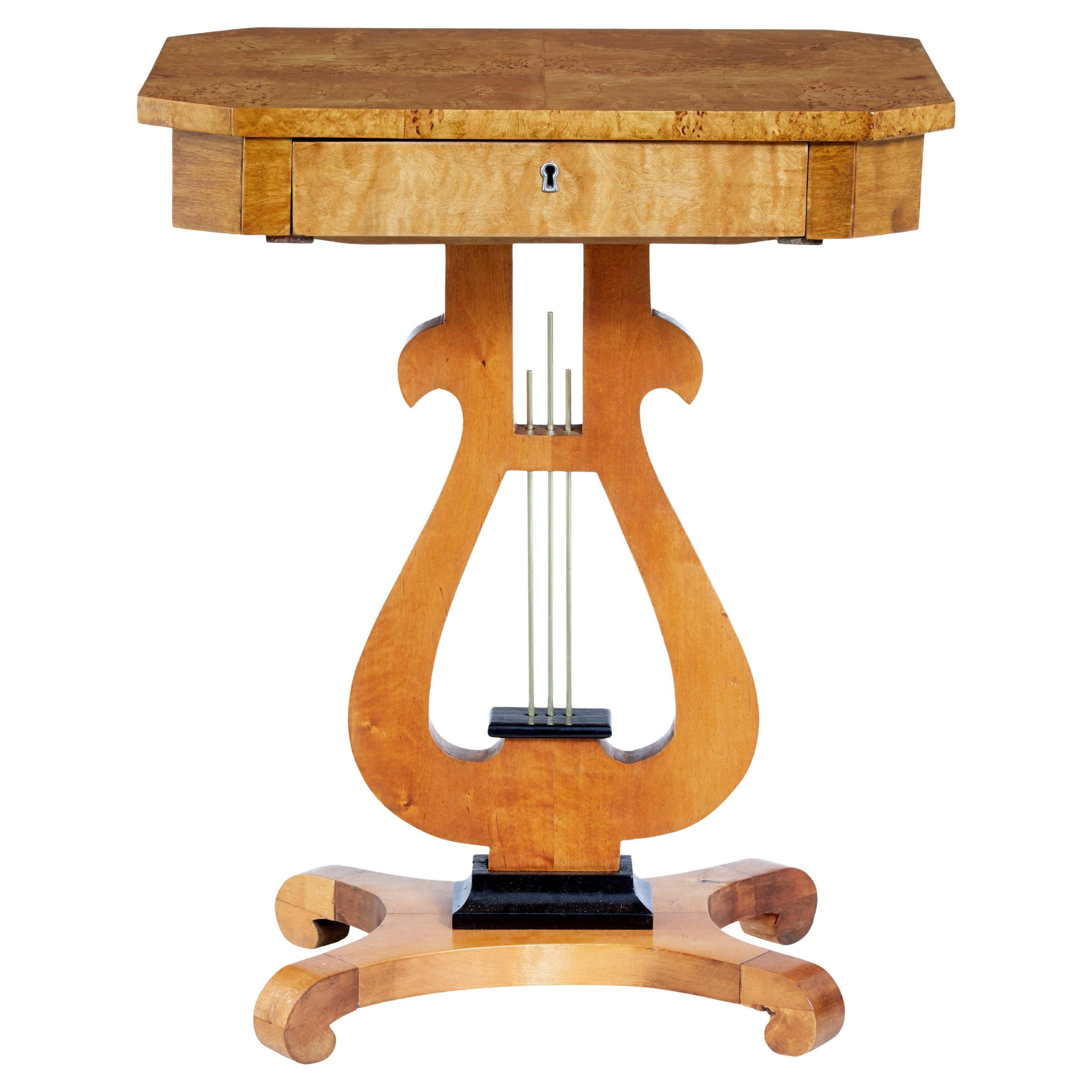 19th Century Birch and Burr Lyre Side Table