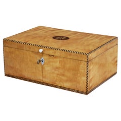 19th Century birch sewing box with stringing