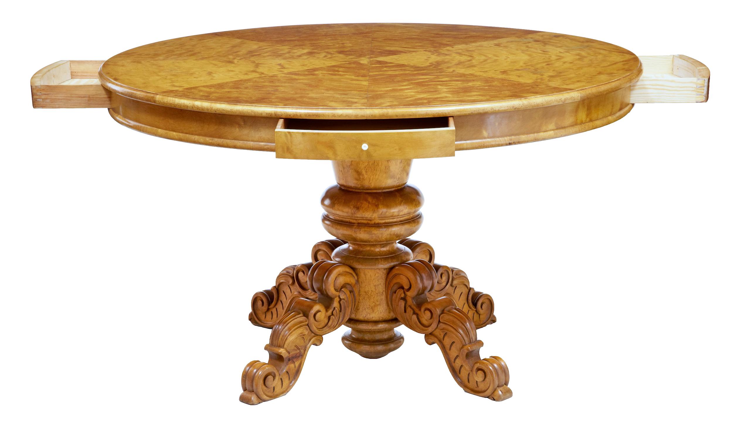 Late Victorian 19th Century Birch Swedish Carved Drum Centre Table