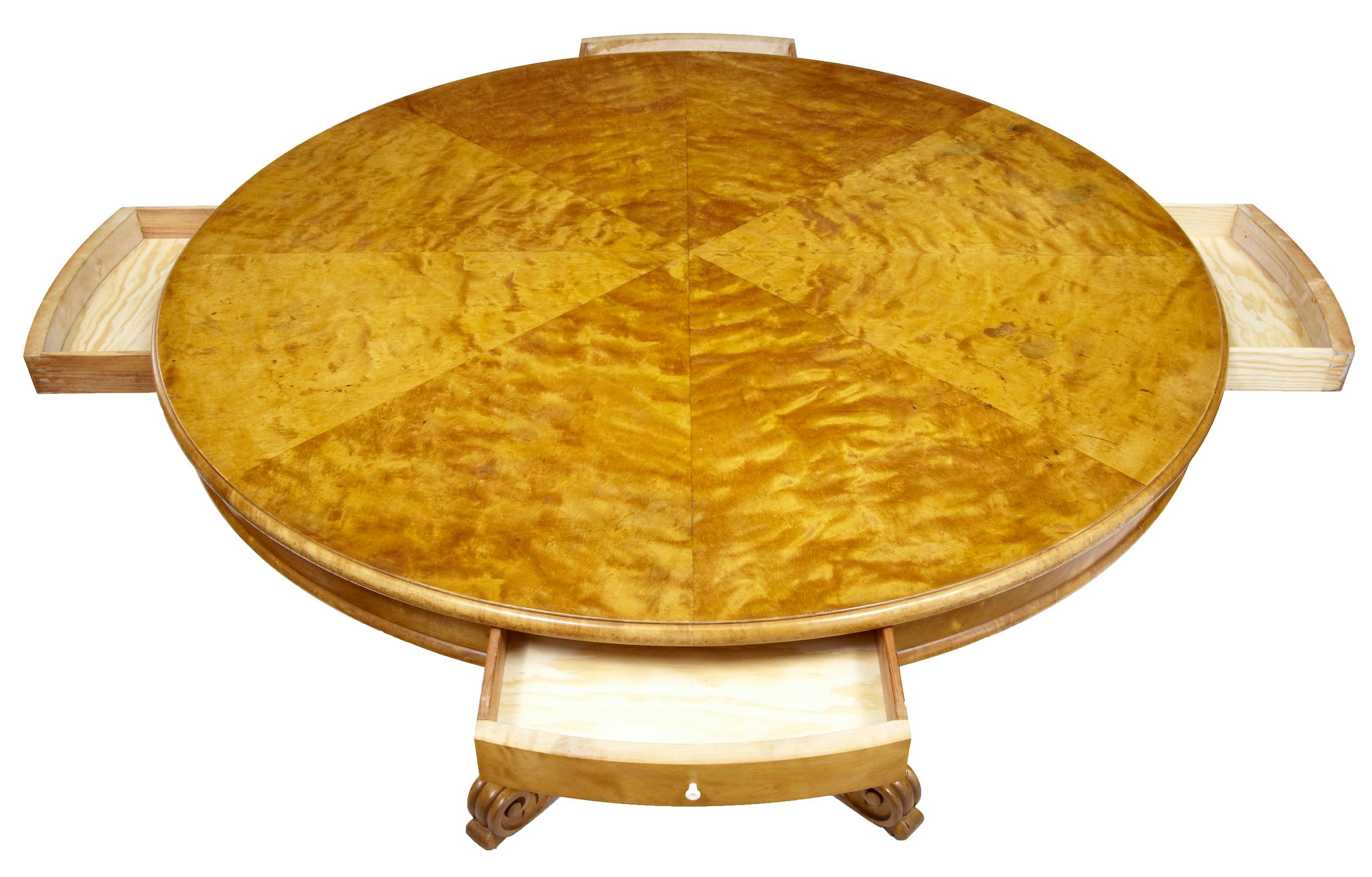 Veneer 19th Century Birch Swedish Carved Drum Centre Table