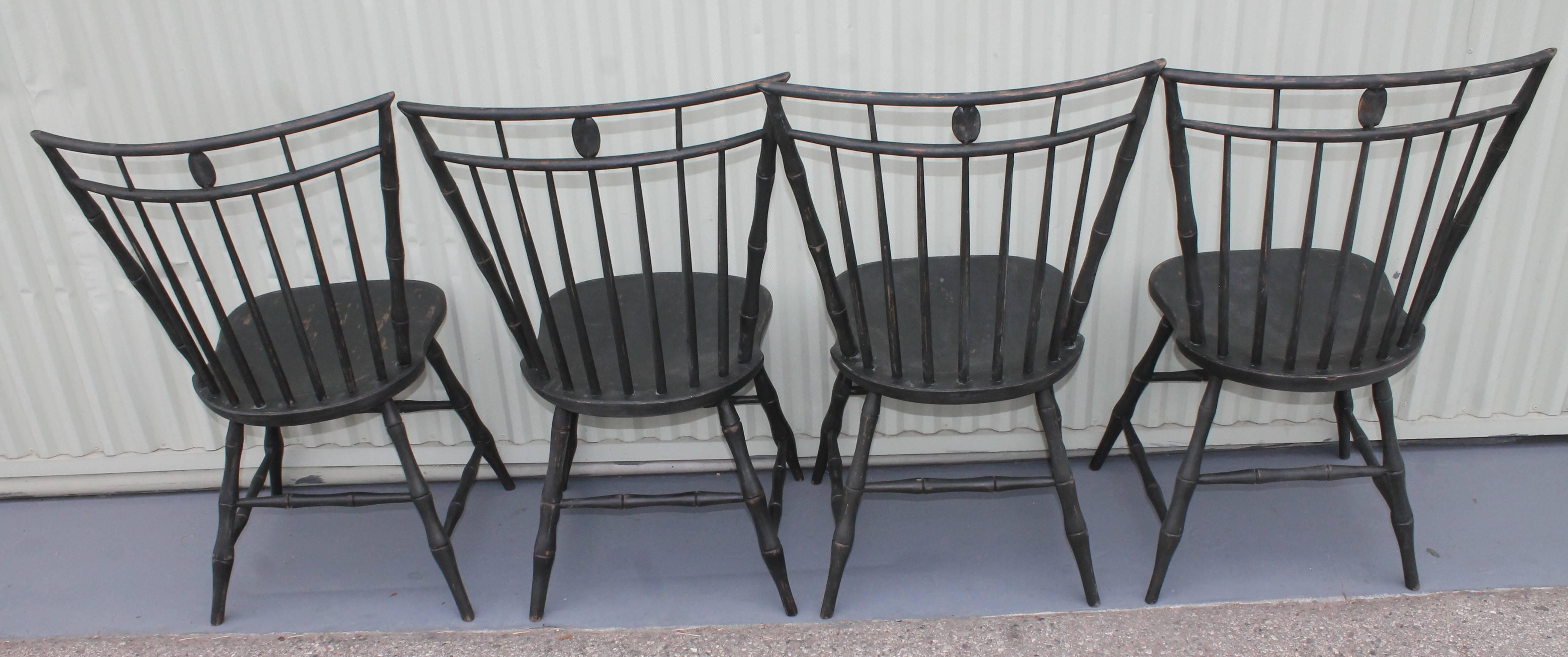 Hand-Painted 19th Century Birdcage Windsor Chairs in Windsor Green, Set of Four