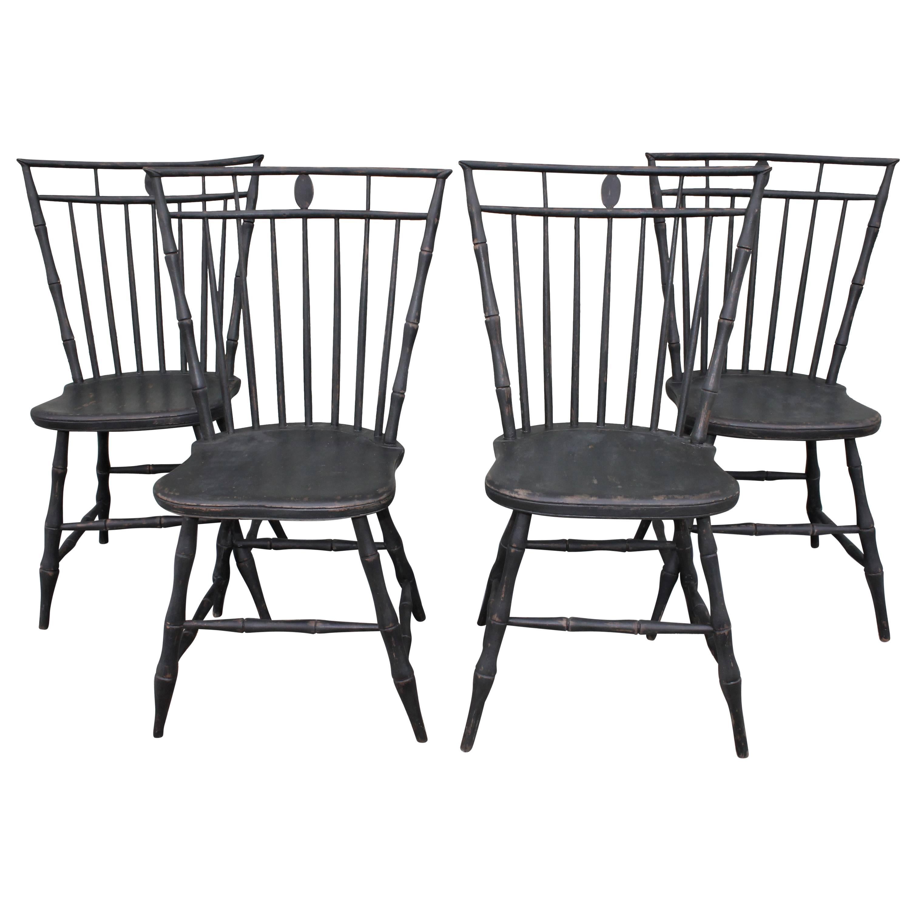 19th Century Birdcage Windsor Chairs in Windsor Green, Set of Four