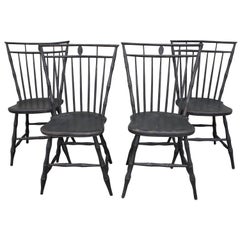 19th Century Birdcage Windsor Chairs in Windsor Green, Set of Four