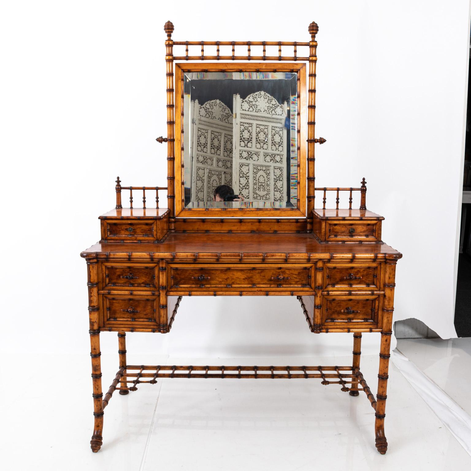 19th Century Bird's-Eye Maple Faux Bamboo Dressing Table by R. J. Horner 4