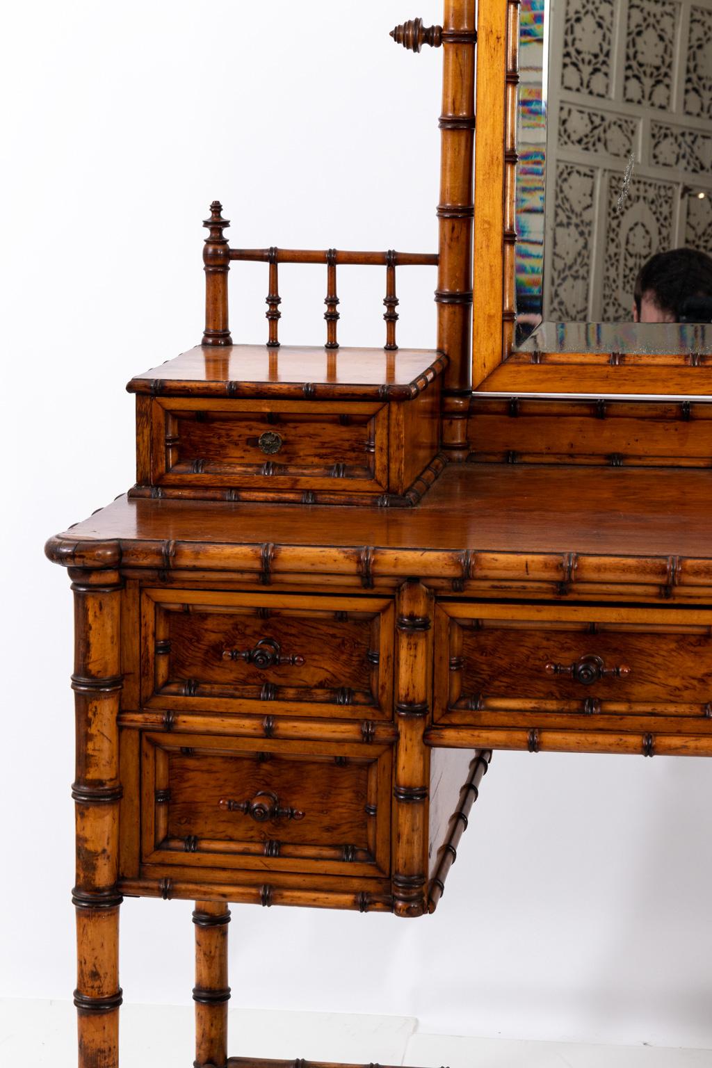 19th Century Bird's-Eye Maple Faux Bamboo Dressing Table by R. J. Horner 5