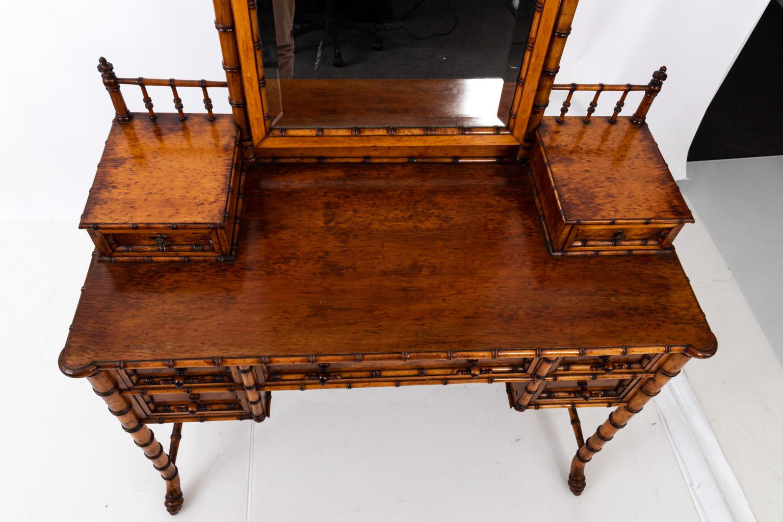 19th Century Bird's-Eye Maple Faux Bamboo Dressing Table by R. J. Horner 10
