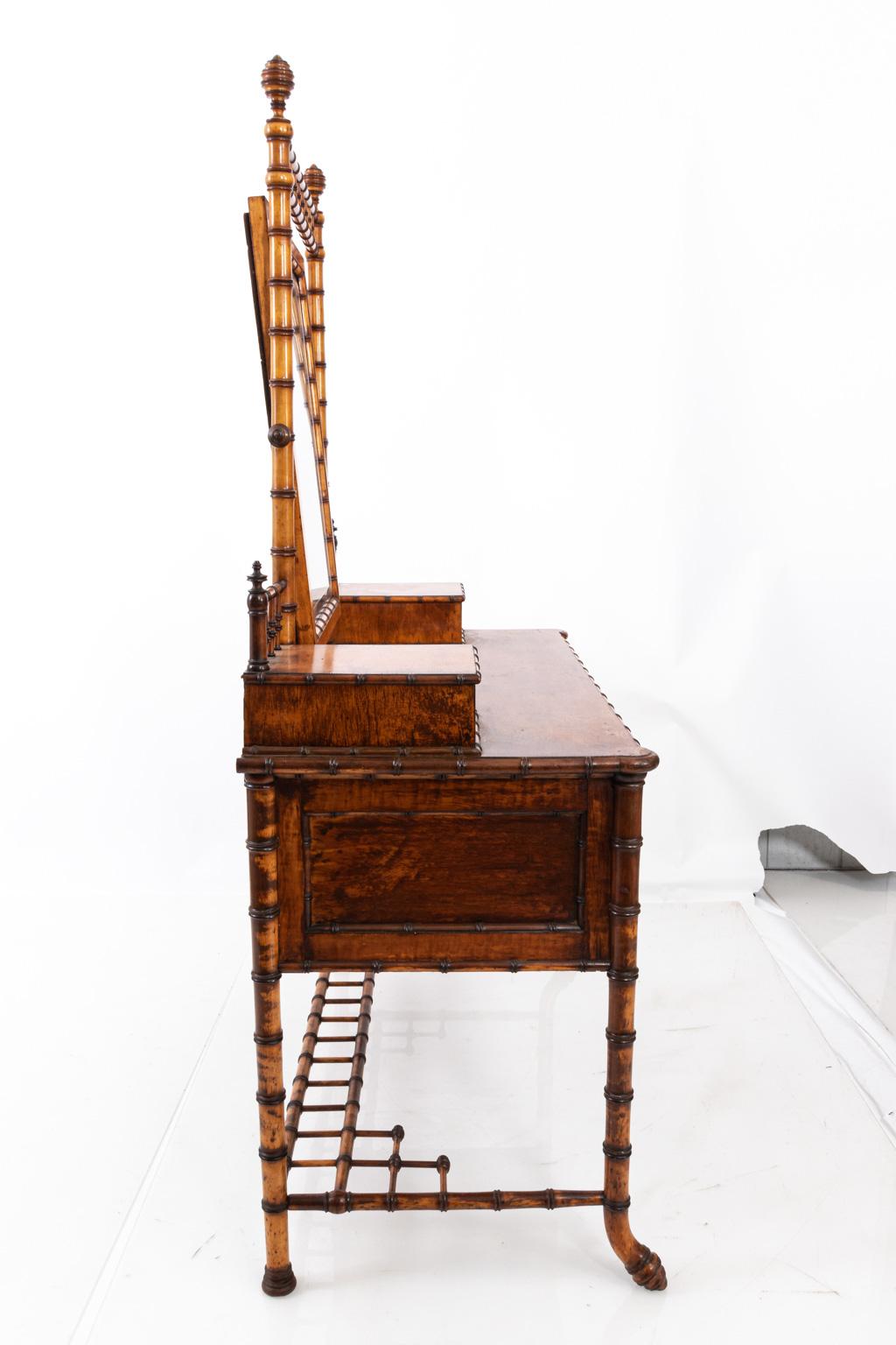 Aesthetic Movement 19th Century Bird's-Eye Maple Faux Bamboo Dressing Table by R. J. Horner