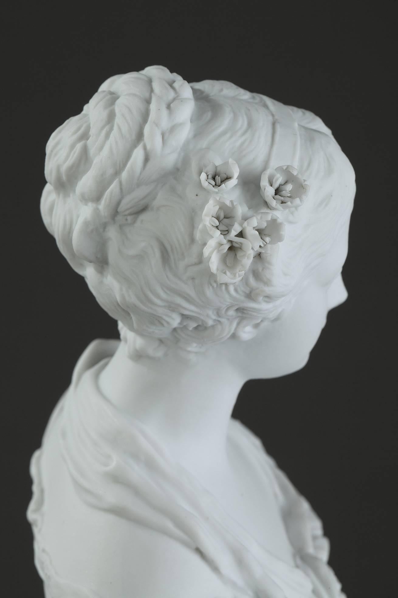19th Century Biscuit Statuette Young Woman with Flowers For Sale 4