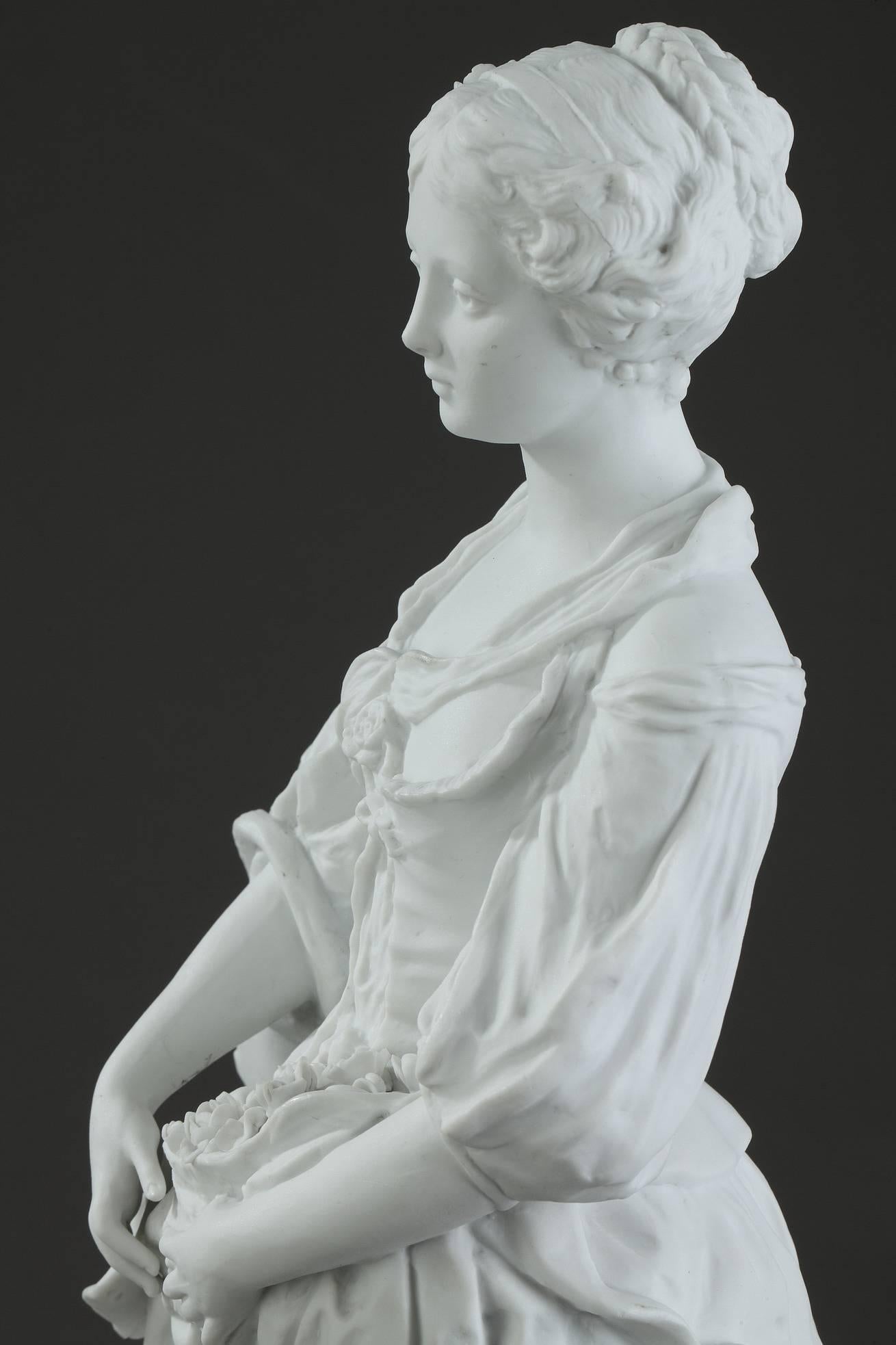 19th Century Biscuit Statuette Young Woman with Flowers For Sale 7