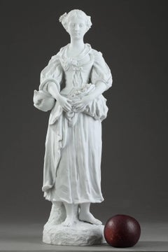 19th Century Biscuit Statuette Young Woman with Flowers