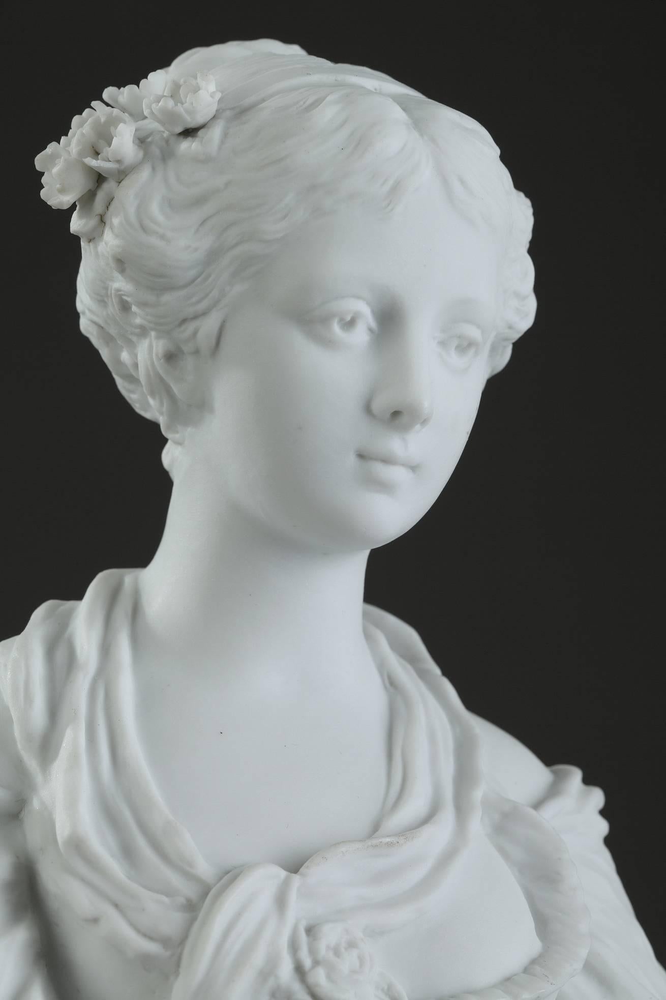 19th Century Biscuit Statuette Young Woman with Flowers For Sale 1