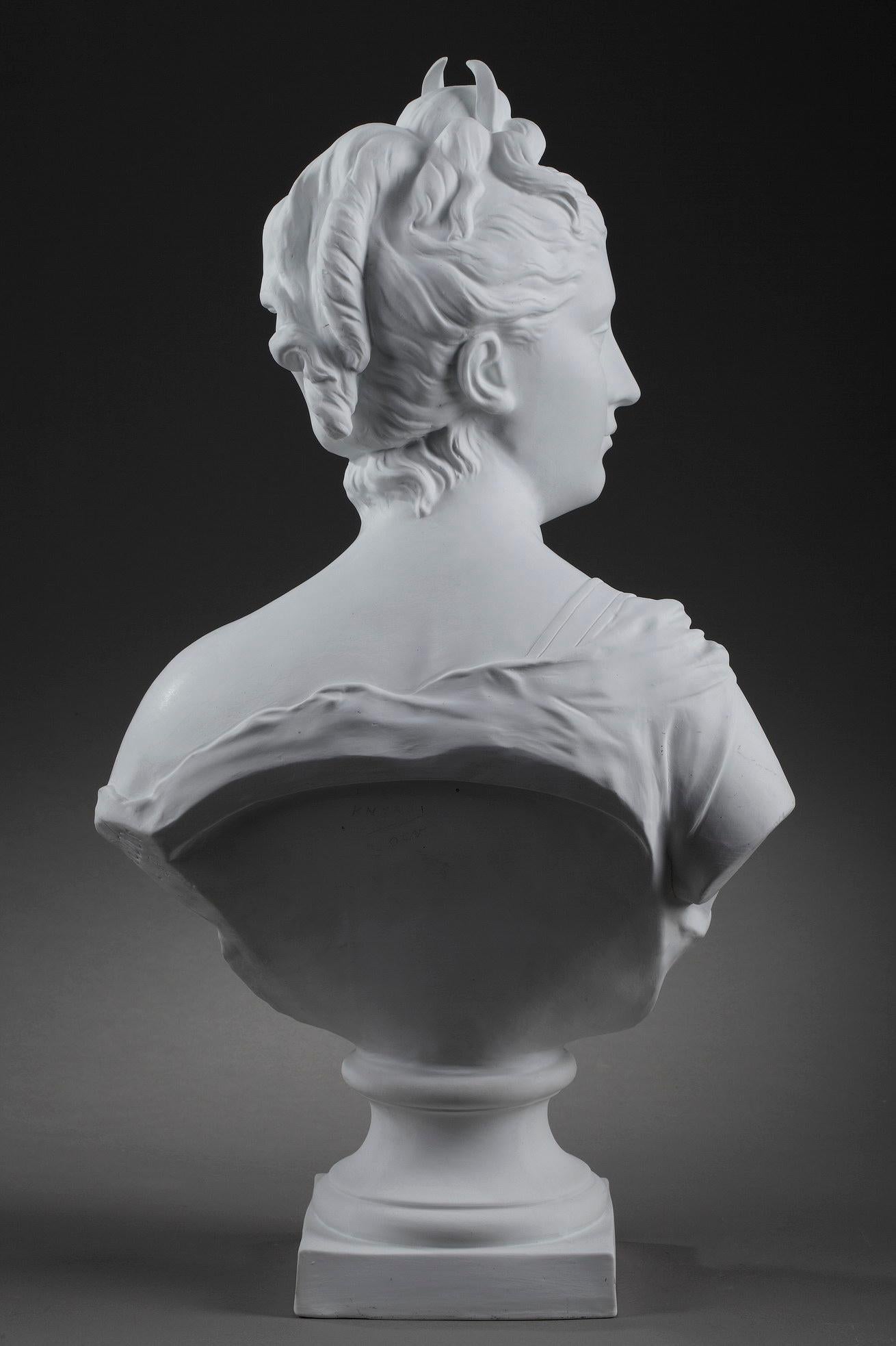 French 19th Century Bisque Bust: Diana the Huntress After Houdon