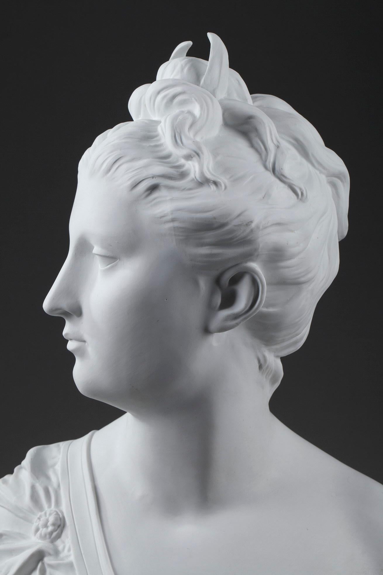 Porcelain 19th Century Bisque Bust: Diana the Huntress After Houdon