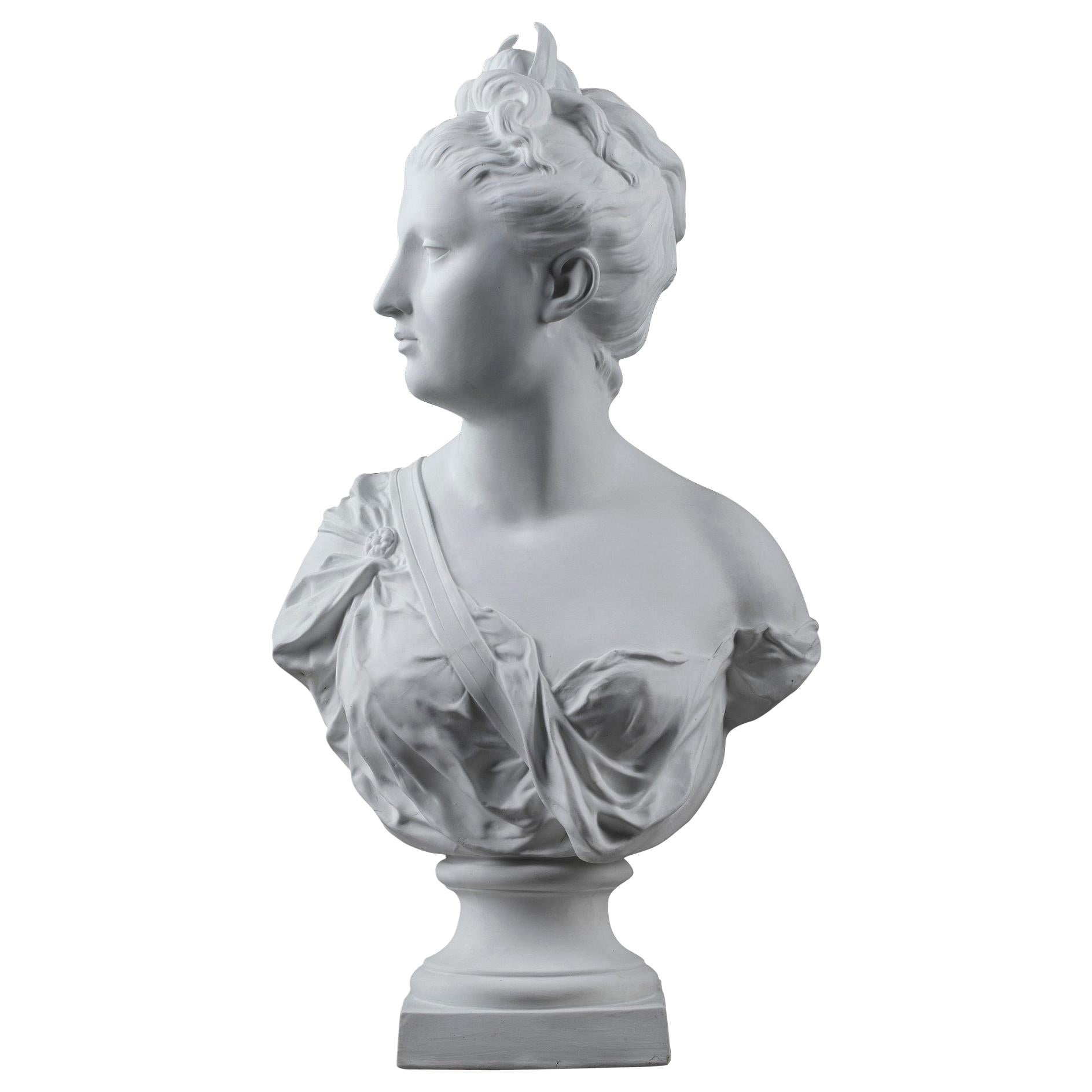 19th Century Bisque Bust: Diana the Huntress After Houdon