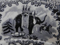 19th Century Black & White Transfer Ware Plates Showing Hanibal's Elephant Army