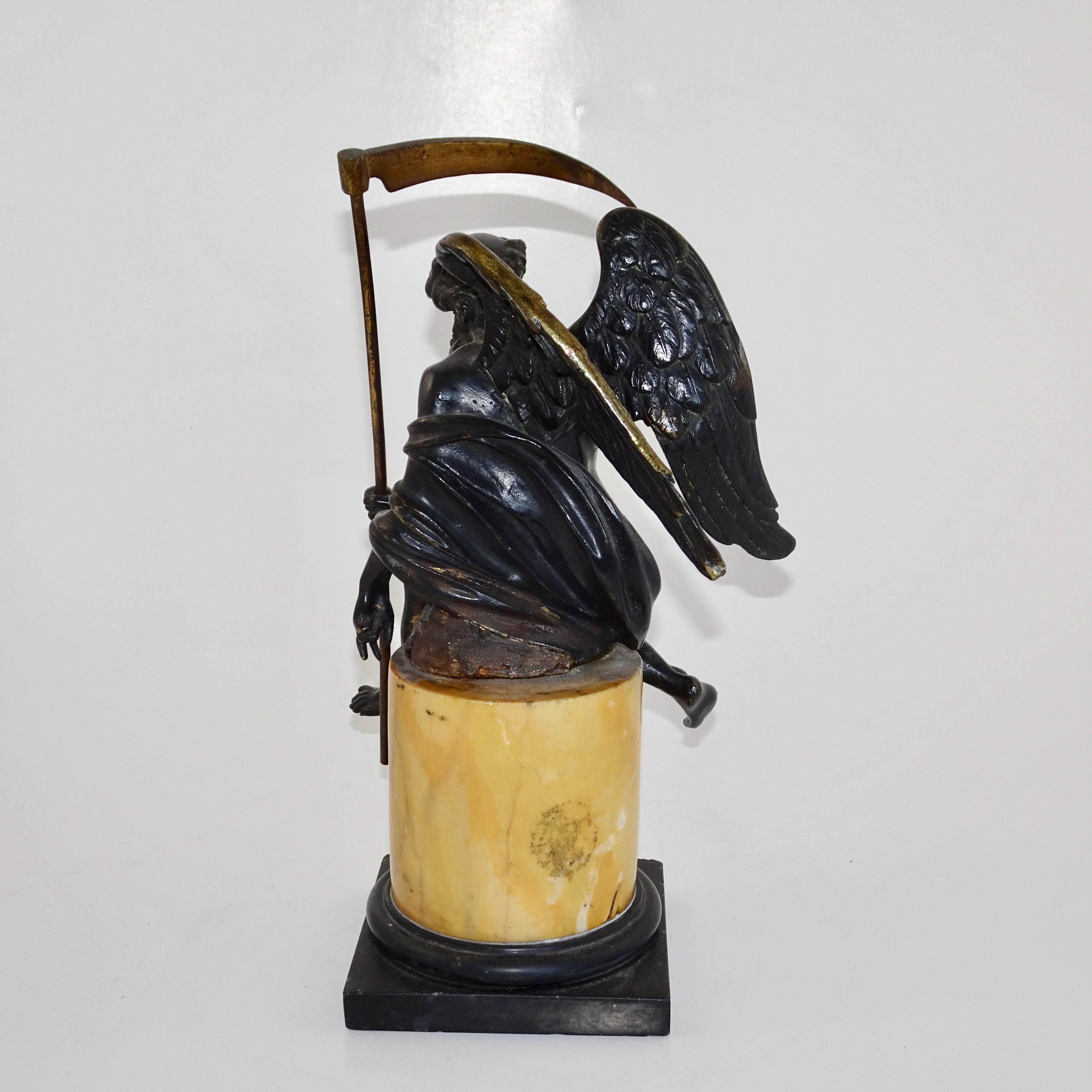 Italian 19th Century Black and Gold Bronze Statue of Biblical Angel Carrying Scythe For Sale