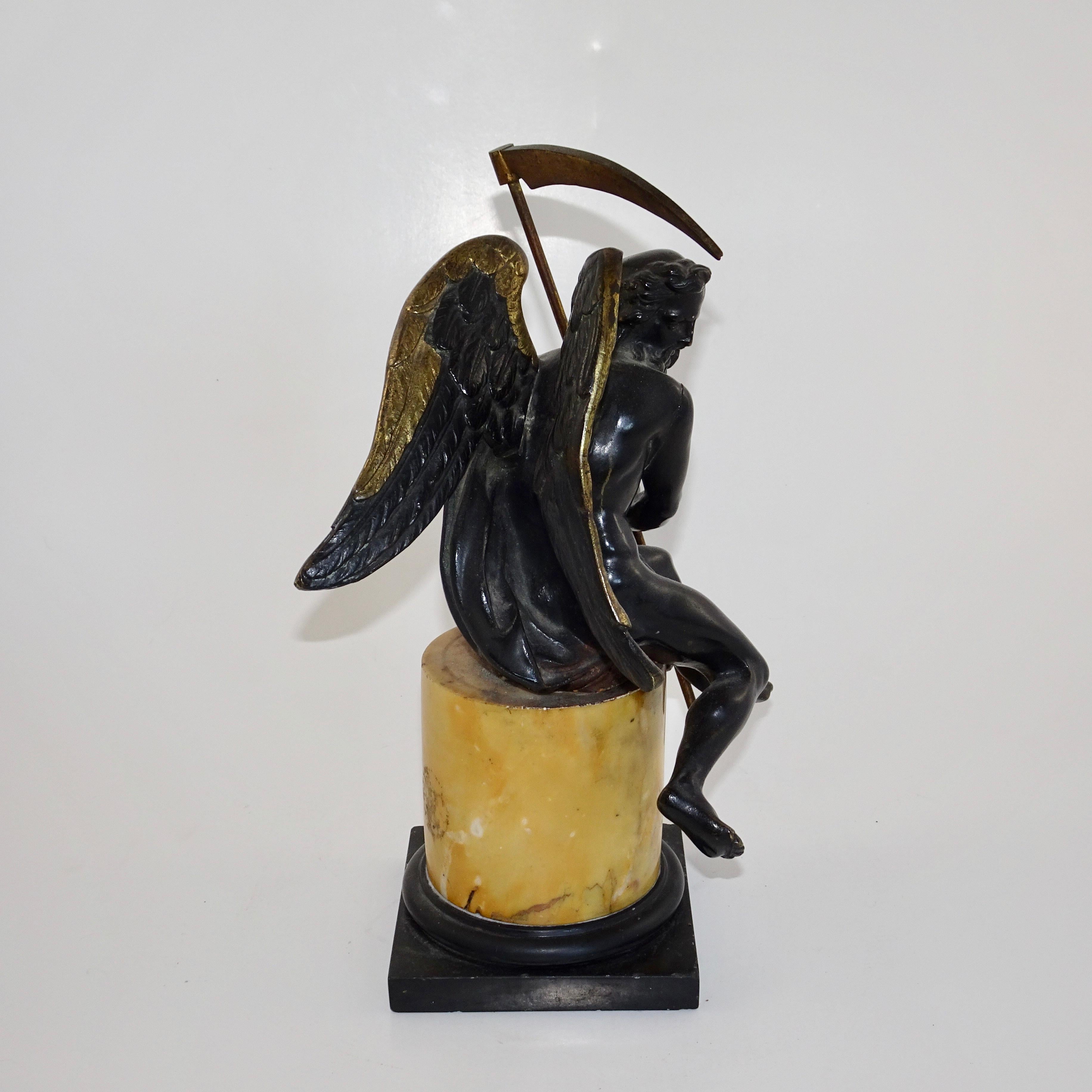 19th Century Black and Gold Bronze Statue of Biblical Angel Carrying Scythe In Good Condition For Sale In Nashville, TN