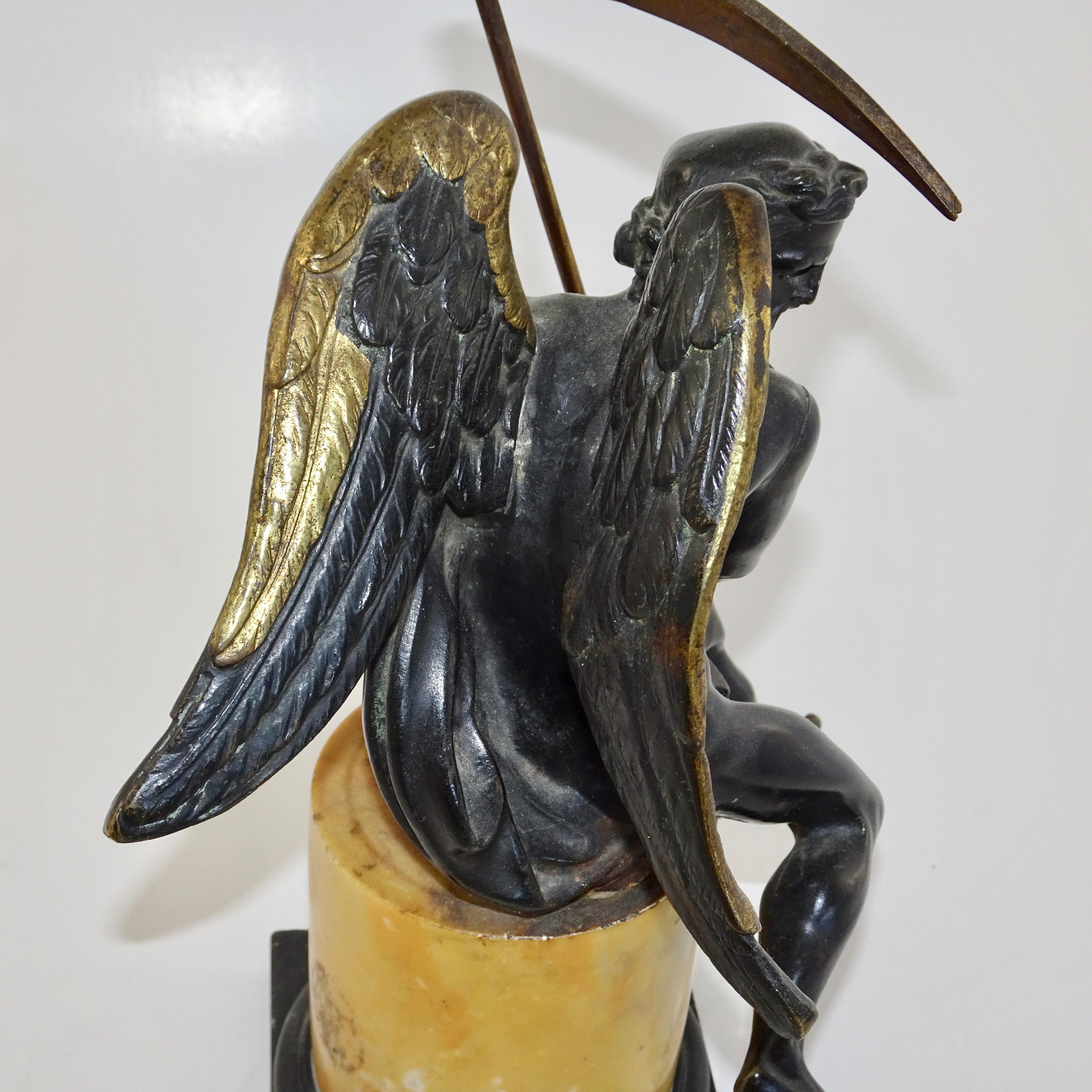19th Century Black and Gold Bronze Statue of Biblical Angel Carrying Scythe For Sale 1