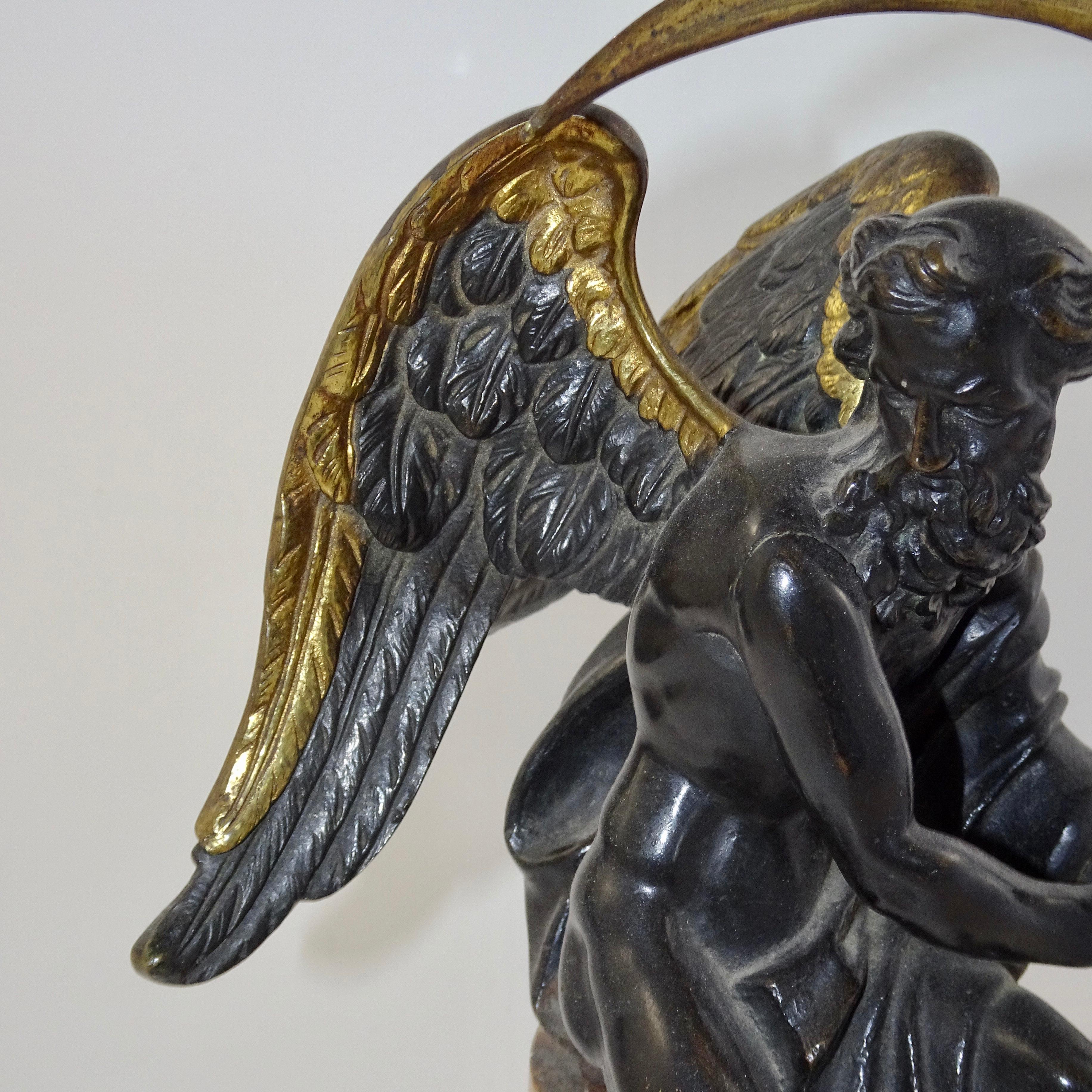 19th Century Black and Gold Bronze Statue of Biblical Angel Carrying Scythe For Sale 2