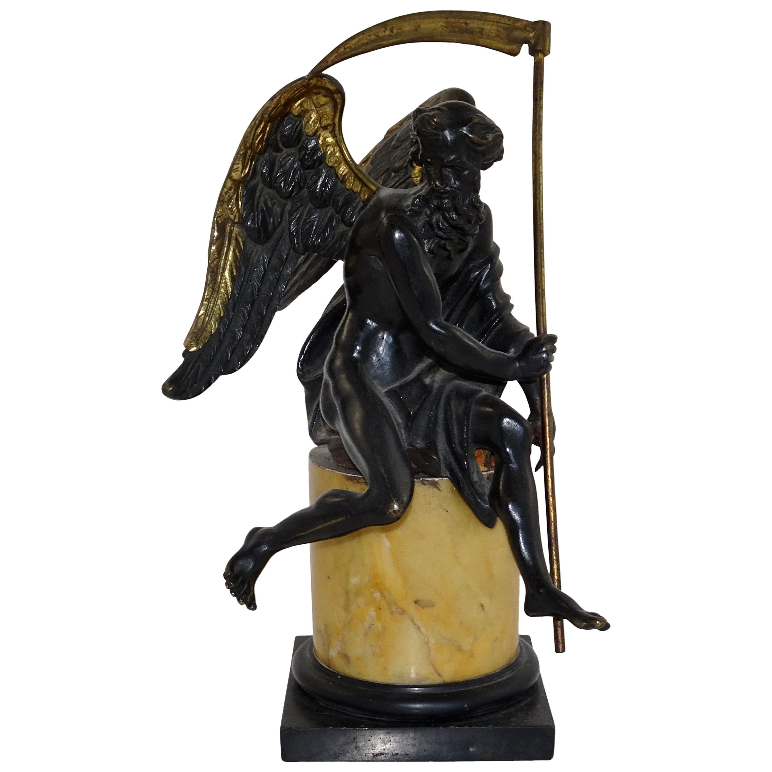 19th Century Black and Gold Bronze Statue of Biblical Angel Carrying Scythe For Sale