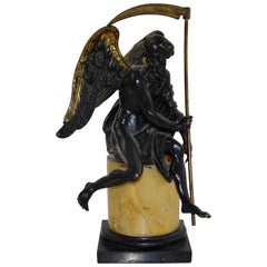 19th Century Black and Gold Bronze Statue of Biblical Angel Carrying Scythe