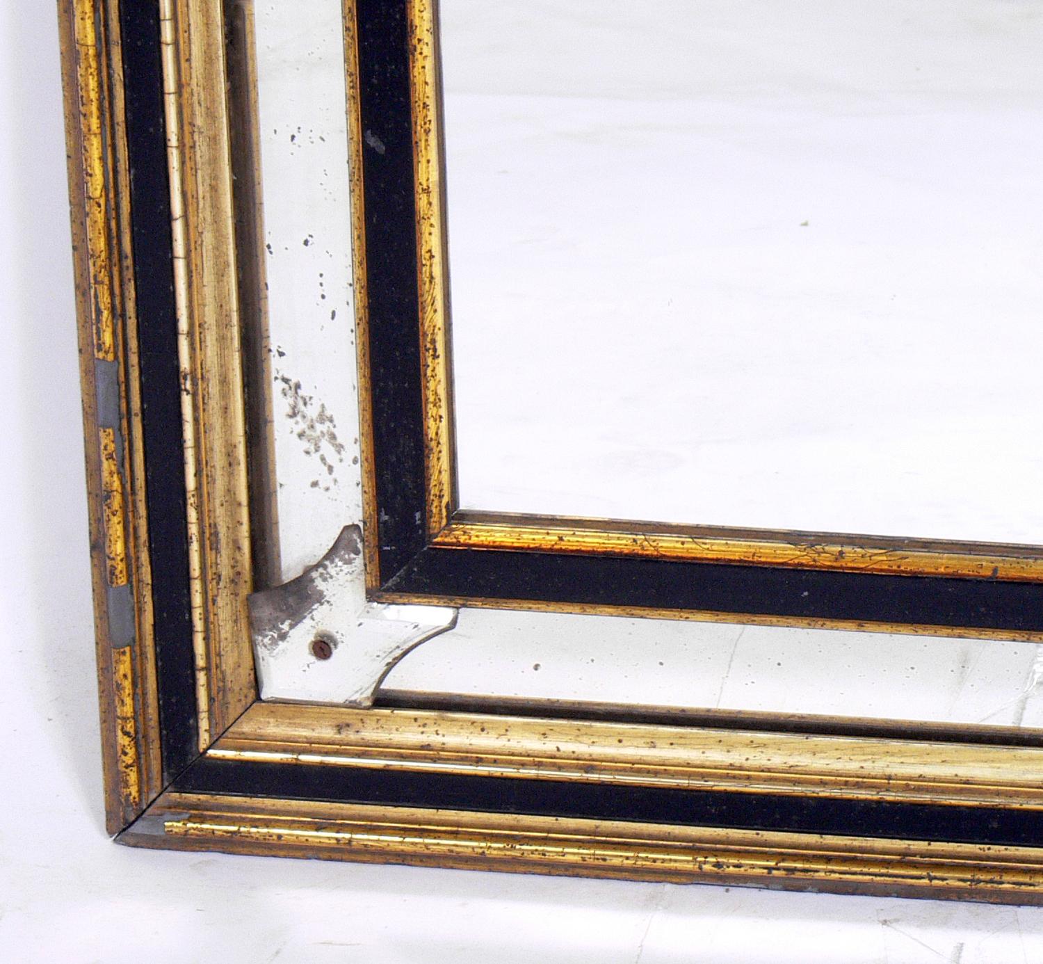 19th Century Black and Gold Gilt Mirror In Distressed Condition In Atlanta, GA