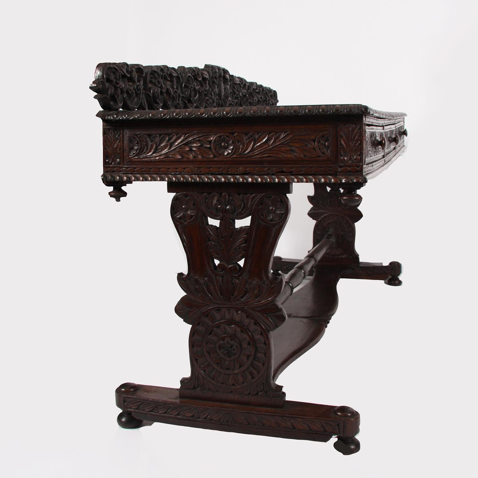 19th Century Black Anglo-Indian Carved Wood Desk In Good Condition In London, GB