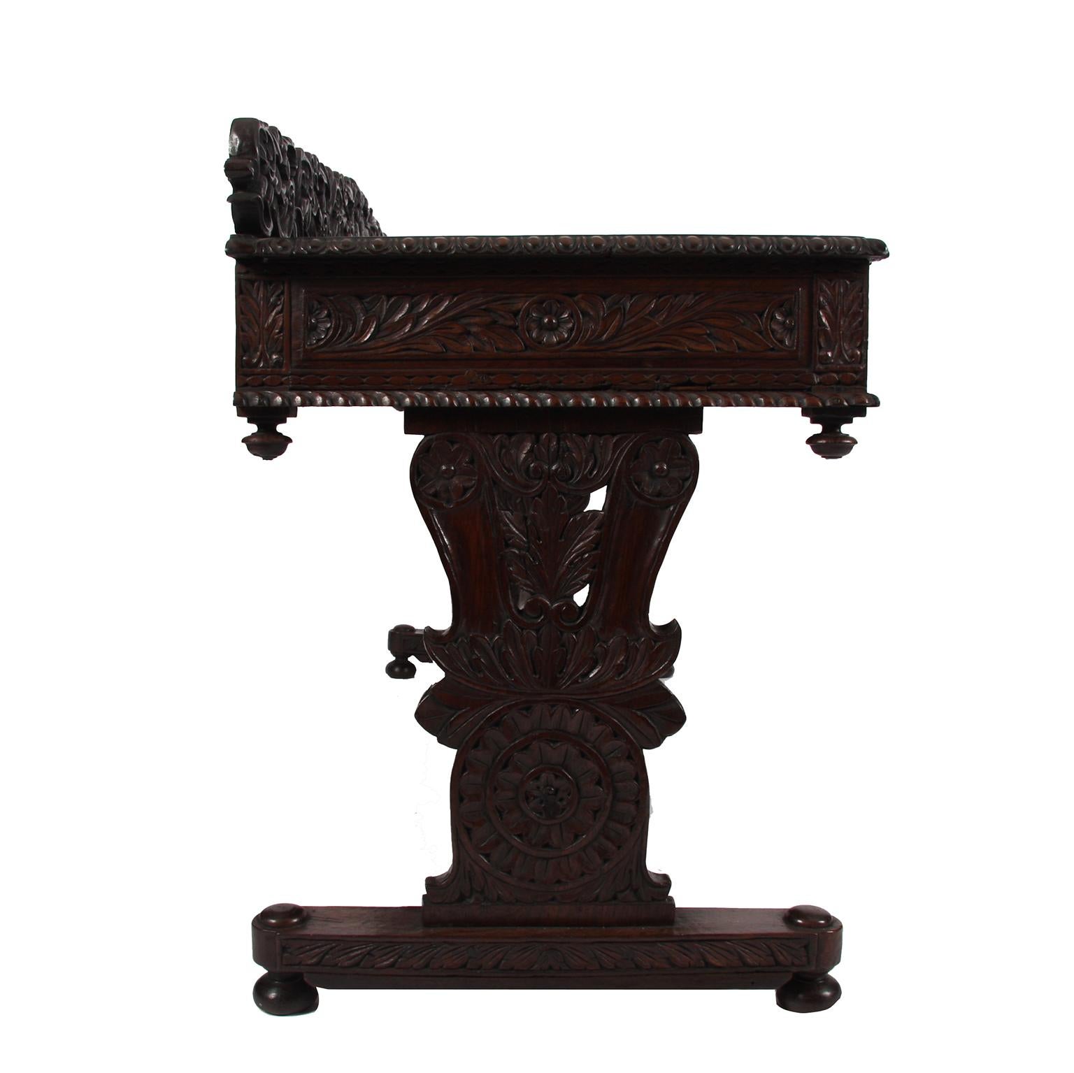 19th Century Black Anglo-Indian Carved Wood Desk 5