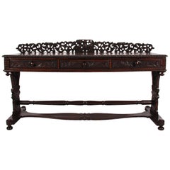Antique 19th Century Black Anglo-Indian Carved Wood Desk