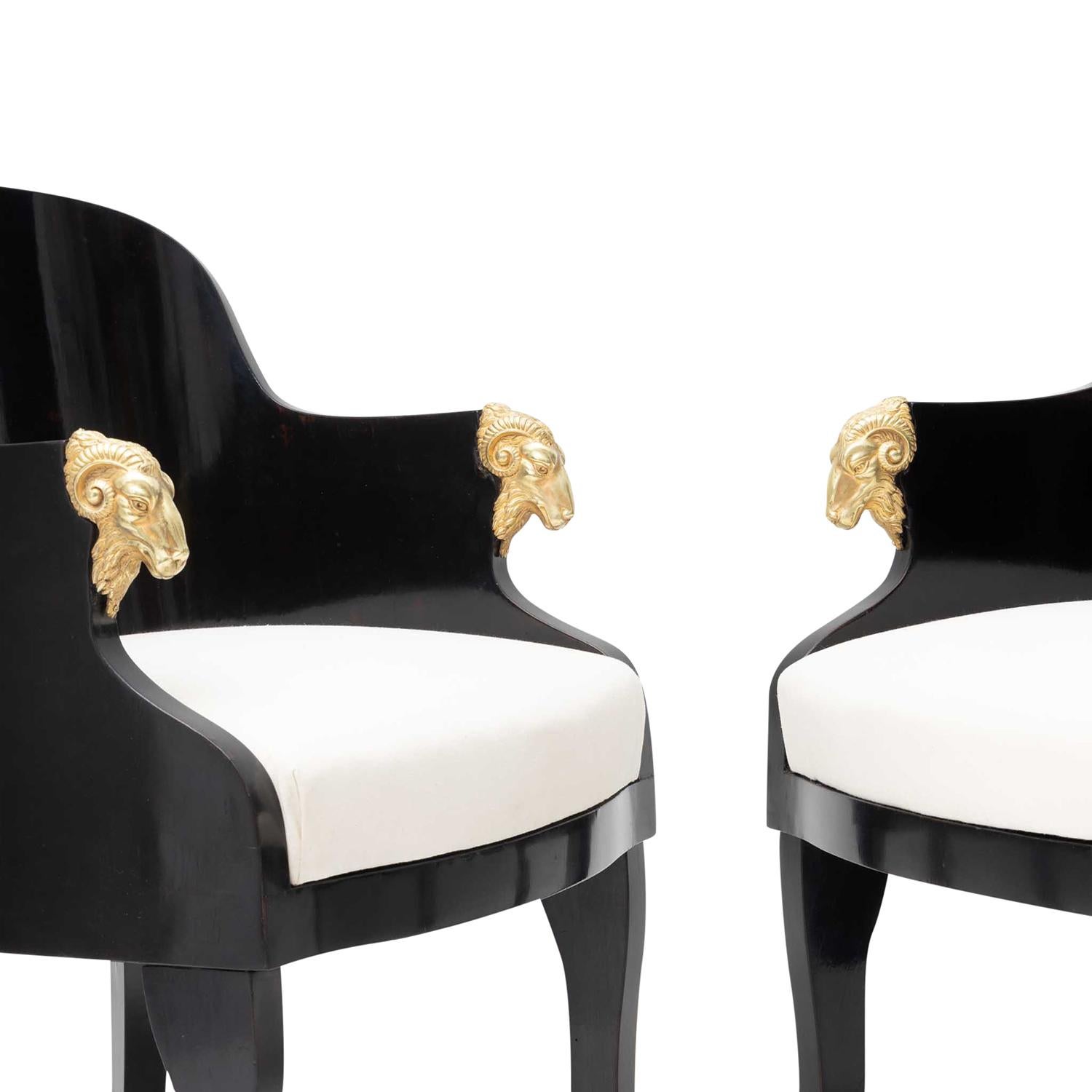 19th Century Black Baltic Pair of Lacquered Birch Armchairs, Antique Side Chairs In Good Condition In West Palm Beach, FL