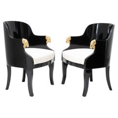 19th Century Black Baltic Pair of Lacquered Birch Armchairs, Used Side Chairs