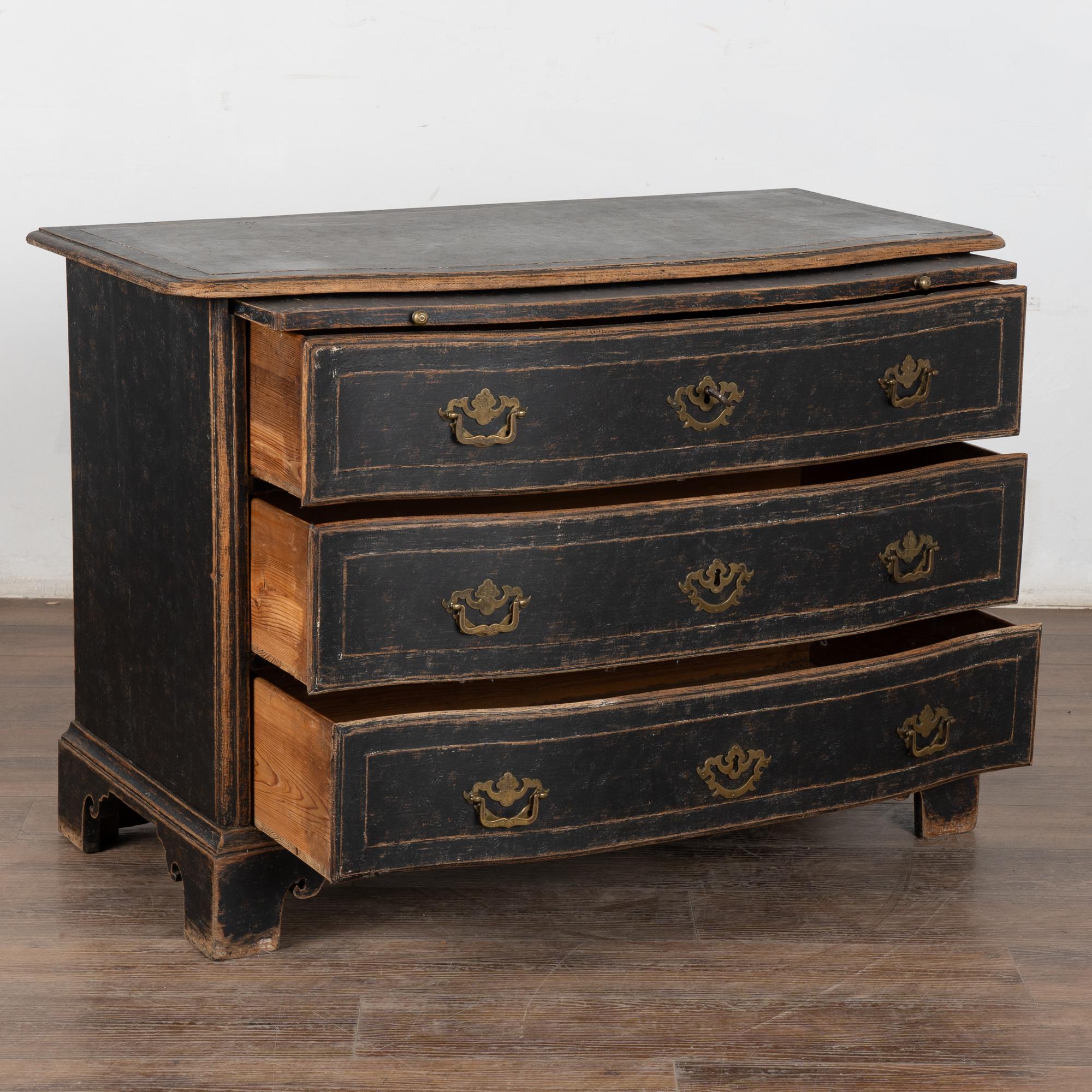 Swedish 19th Century Black Baroque Chest of Three Drawers, Sweden For Sale