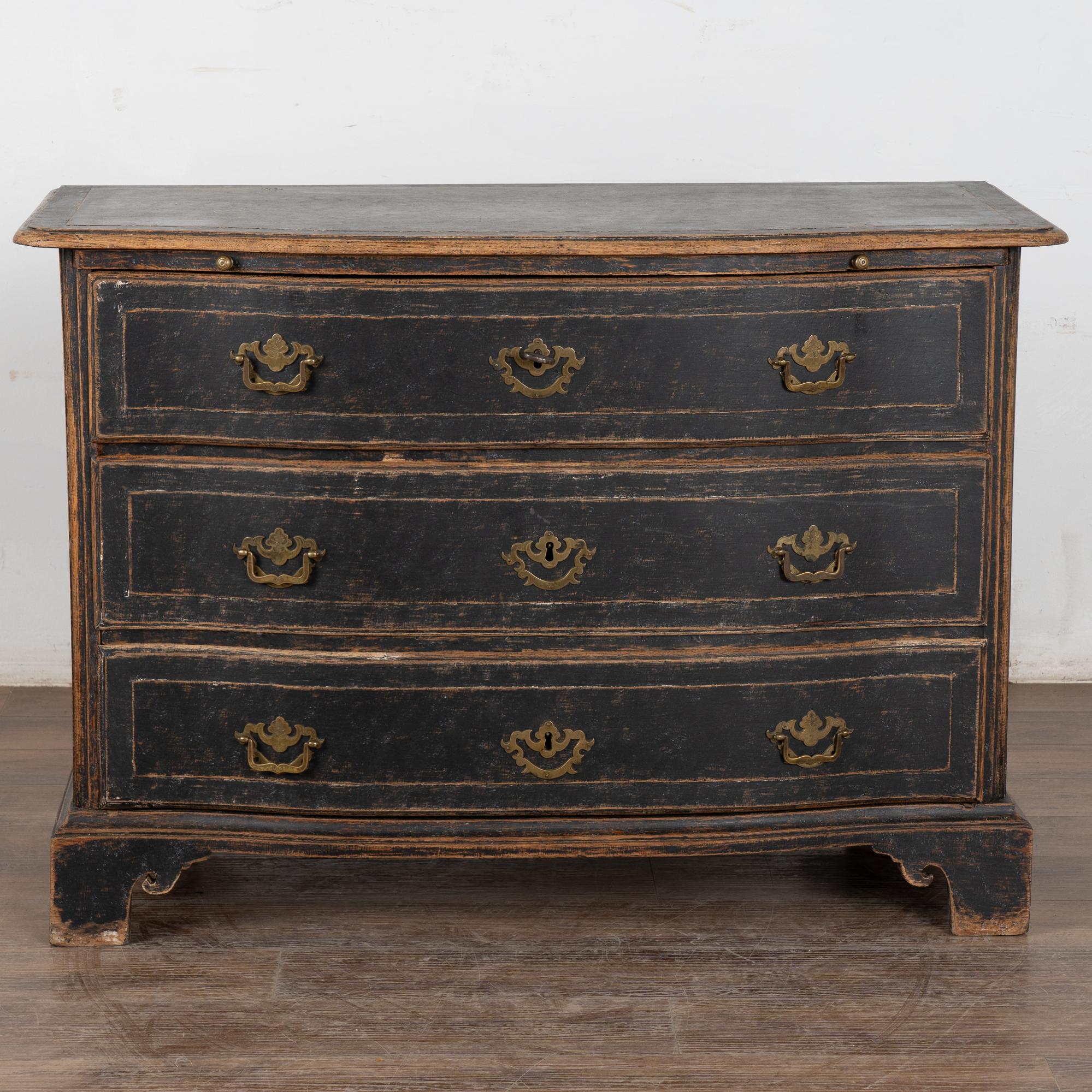 Brass 19th Century Black Baroque Chest of Three Drawers, Sweden For Sale