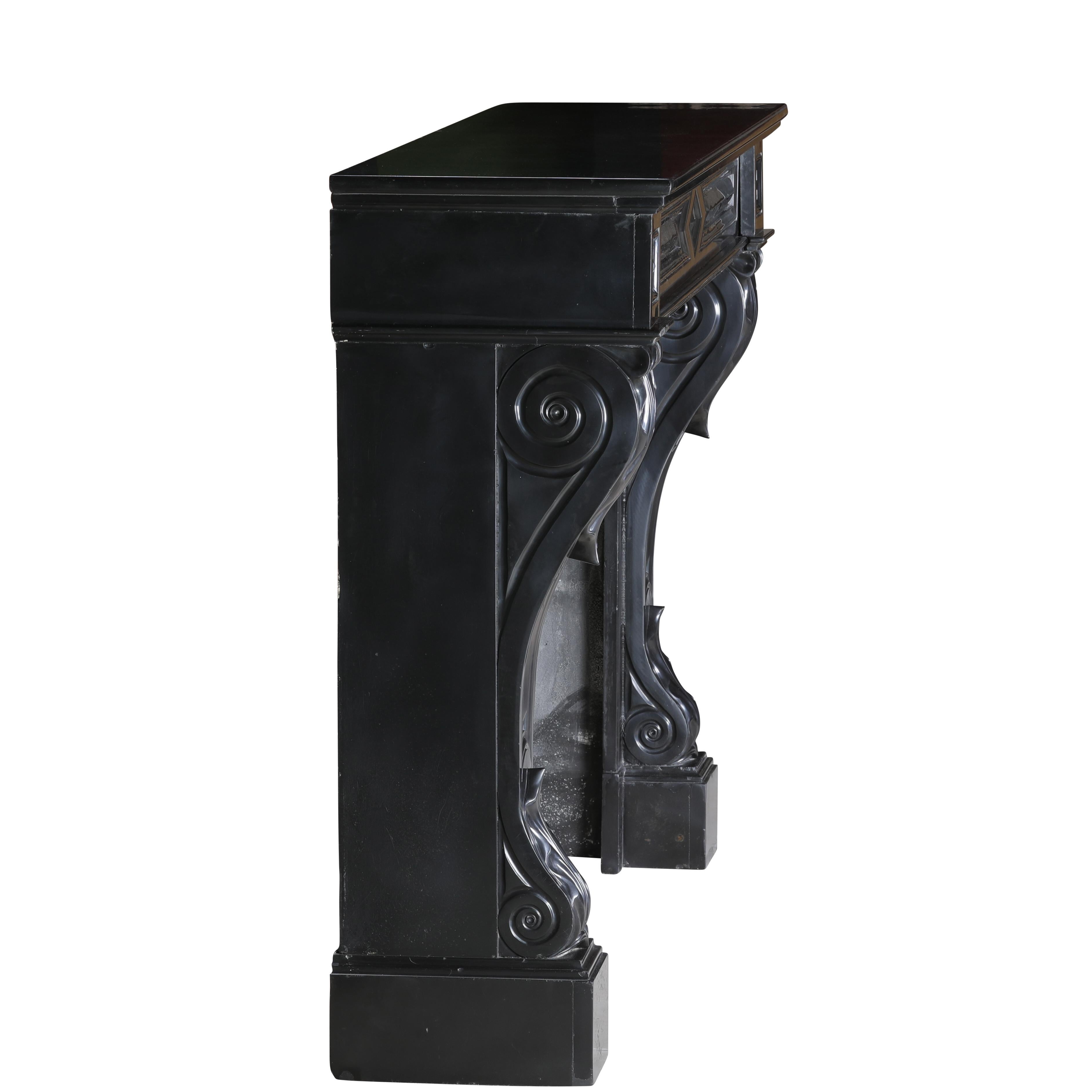 19th Century Black Belgian Marble Fireplace Mantel – Timeless French Elegance For Sale 14