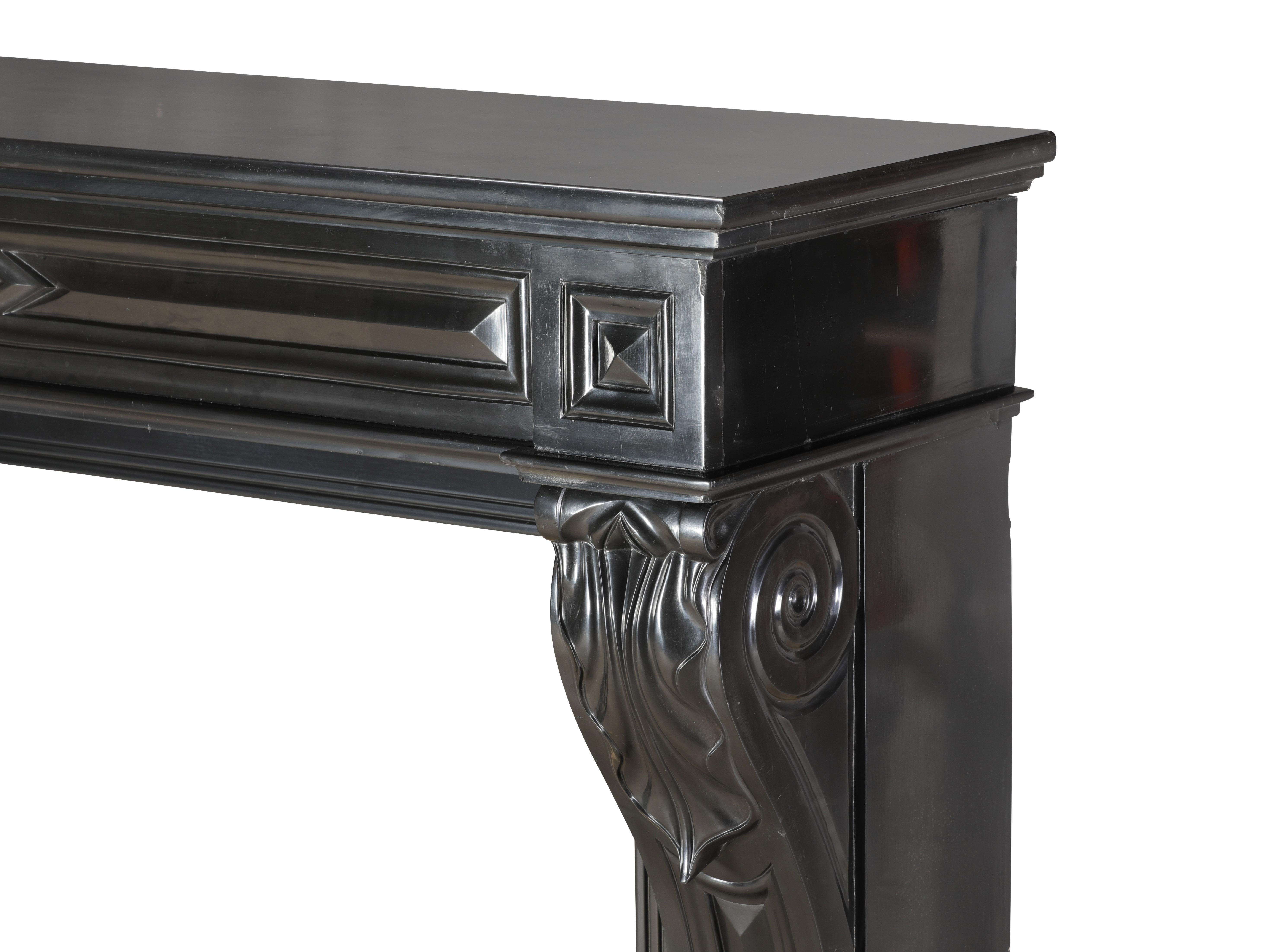 19th Century Black Belgian Marble Fireplace Mantel – Timeless French Elegance For Sale 4