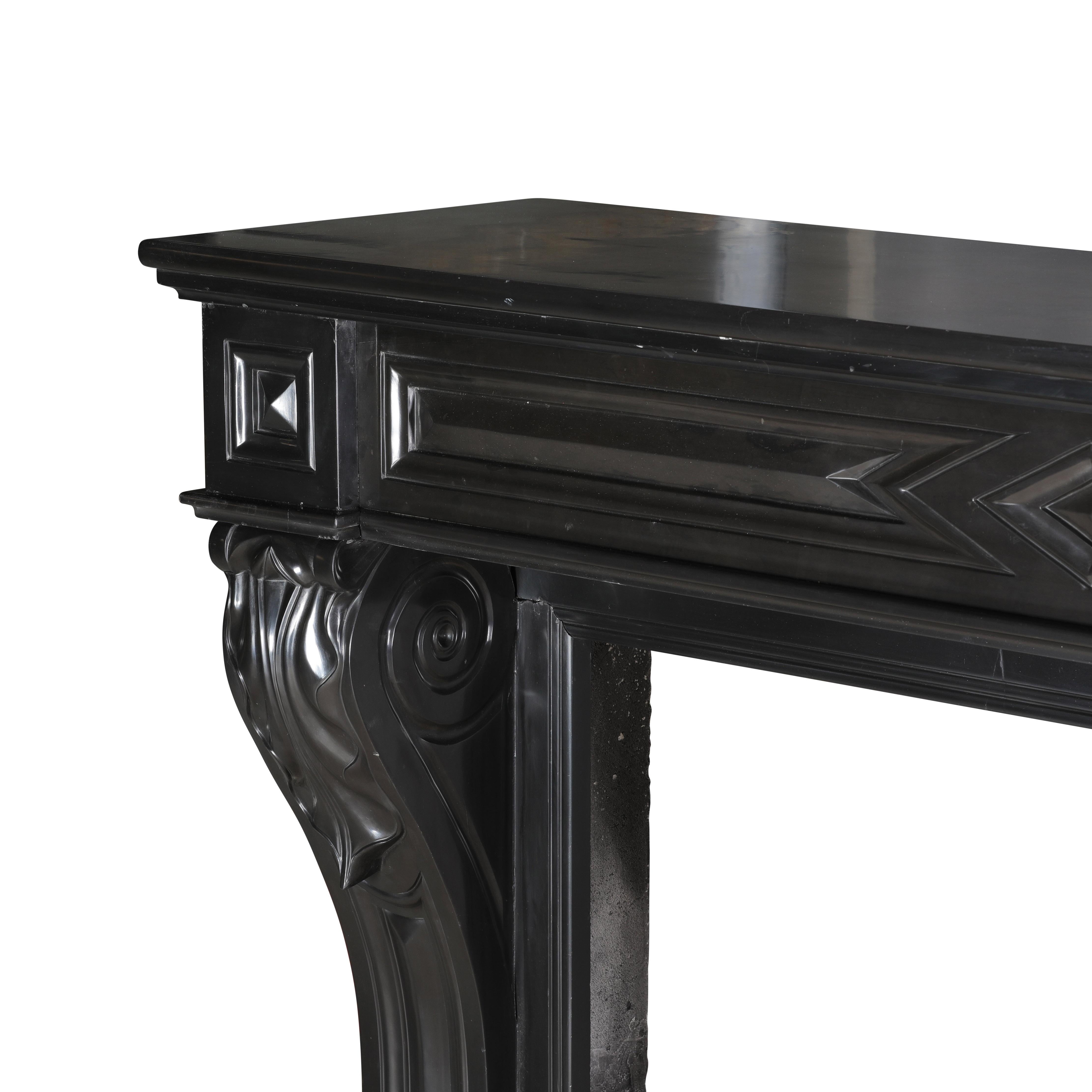 19th Century Black Belgian Marble Fireplace Mantel – Timeless French Elegance For Sale 5
