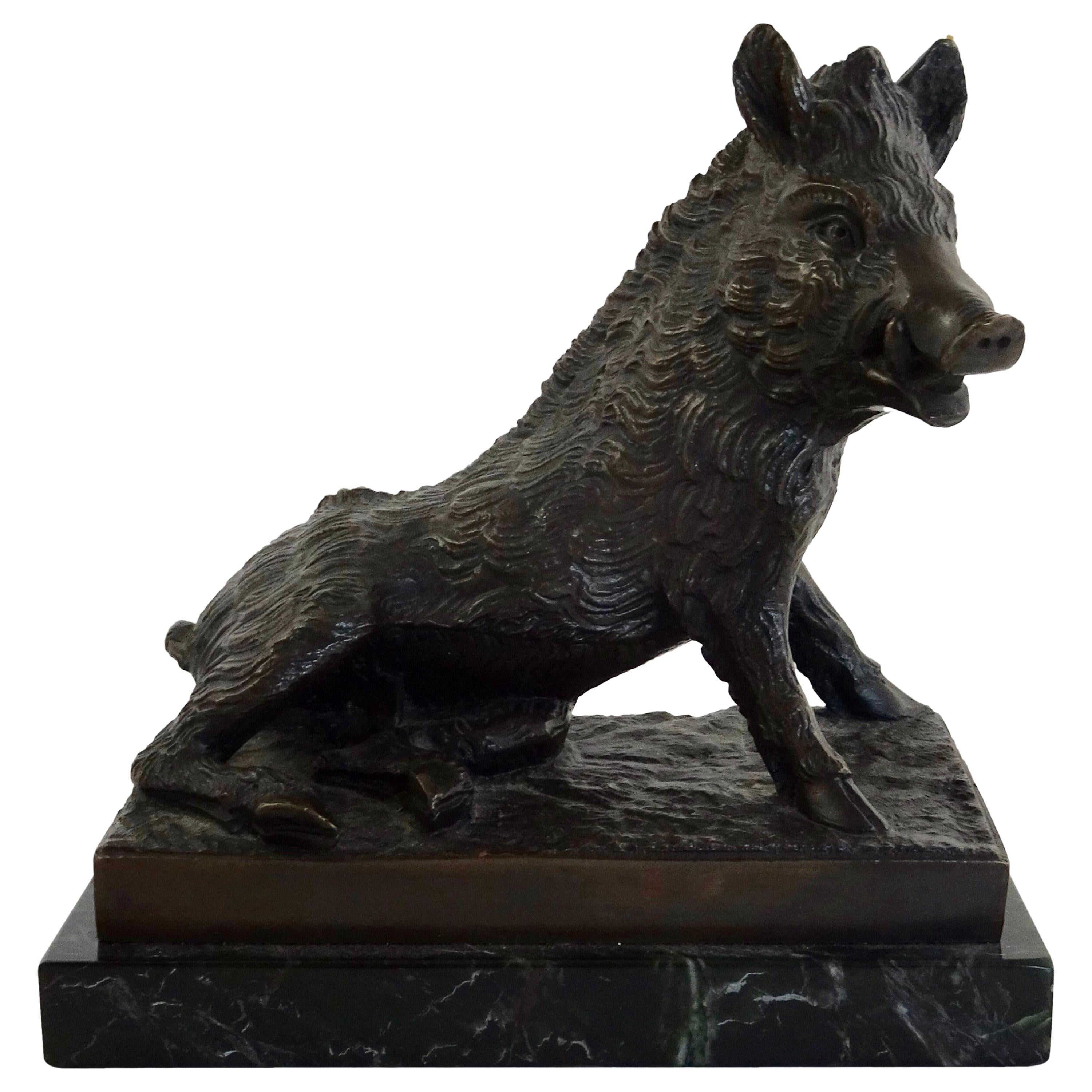 19th Century Black Bronze Boar Figurine Sculpted by Joseph Victor Chemin For Sale