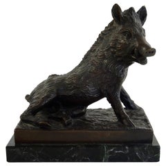 19th Century Black Bronze Boar Figurine Sculpted by Joseph Victor Chemin