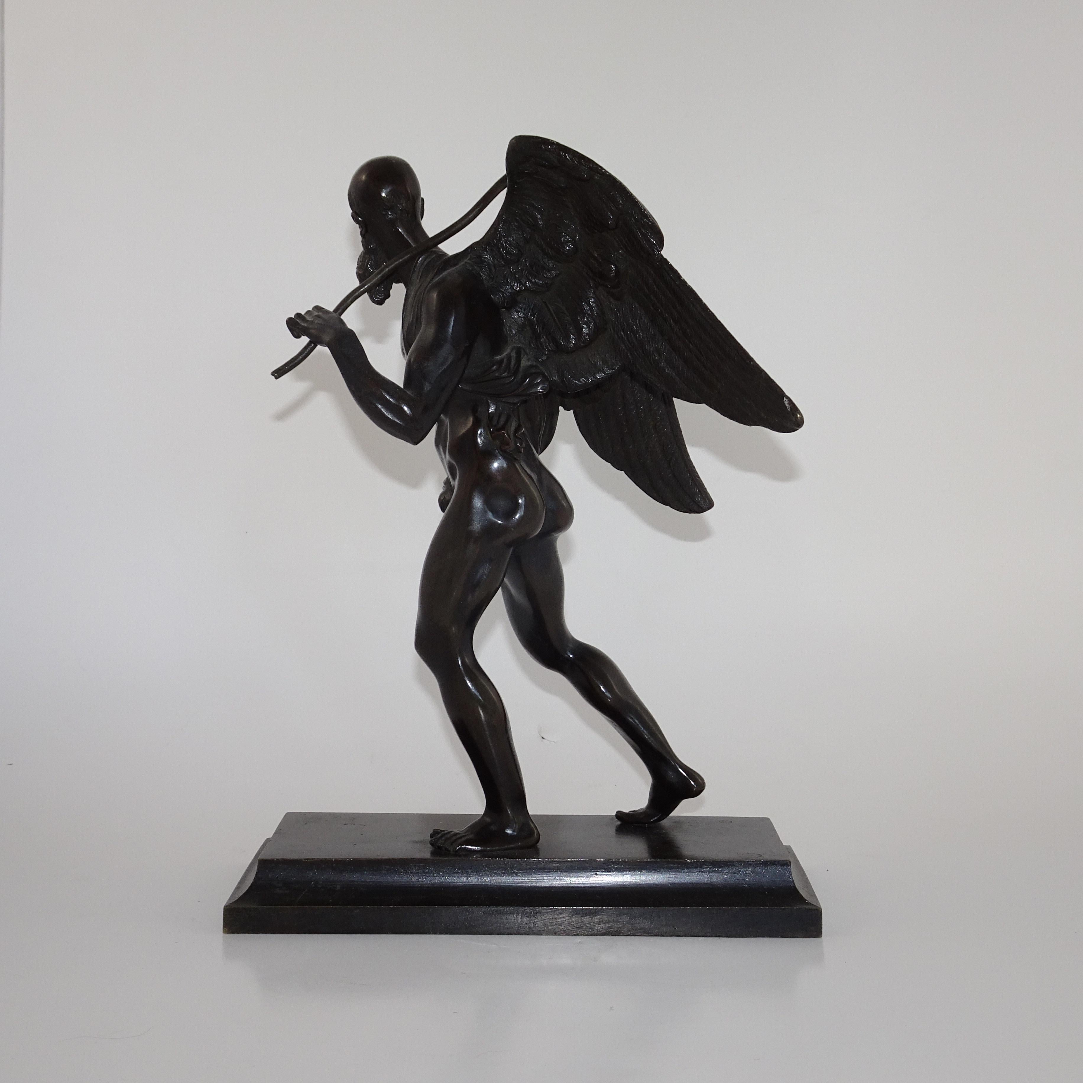 19th Century Black Bronze Statuette of Winged Old Man on Black Base For Sale 1