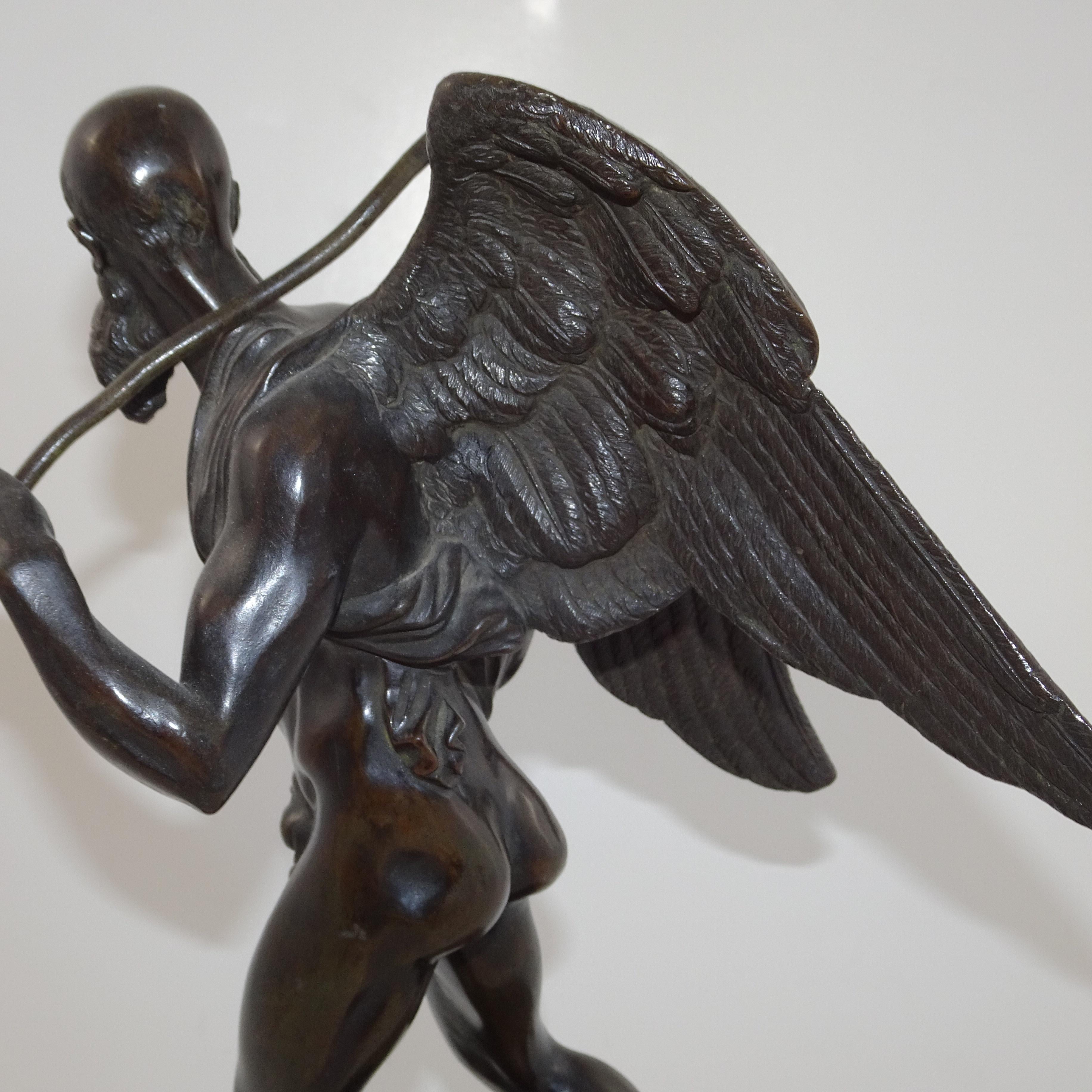 19th Century Black Bronze Statuette of Winged Old Man on Black Base For Sale 2