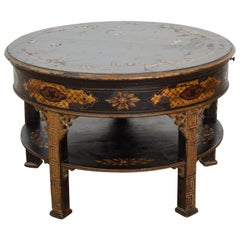Antique 19th Century Black Chinoiserie Round Lacquer Coffee Table, Germany, circa 1880