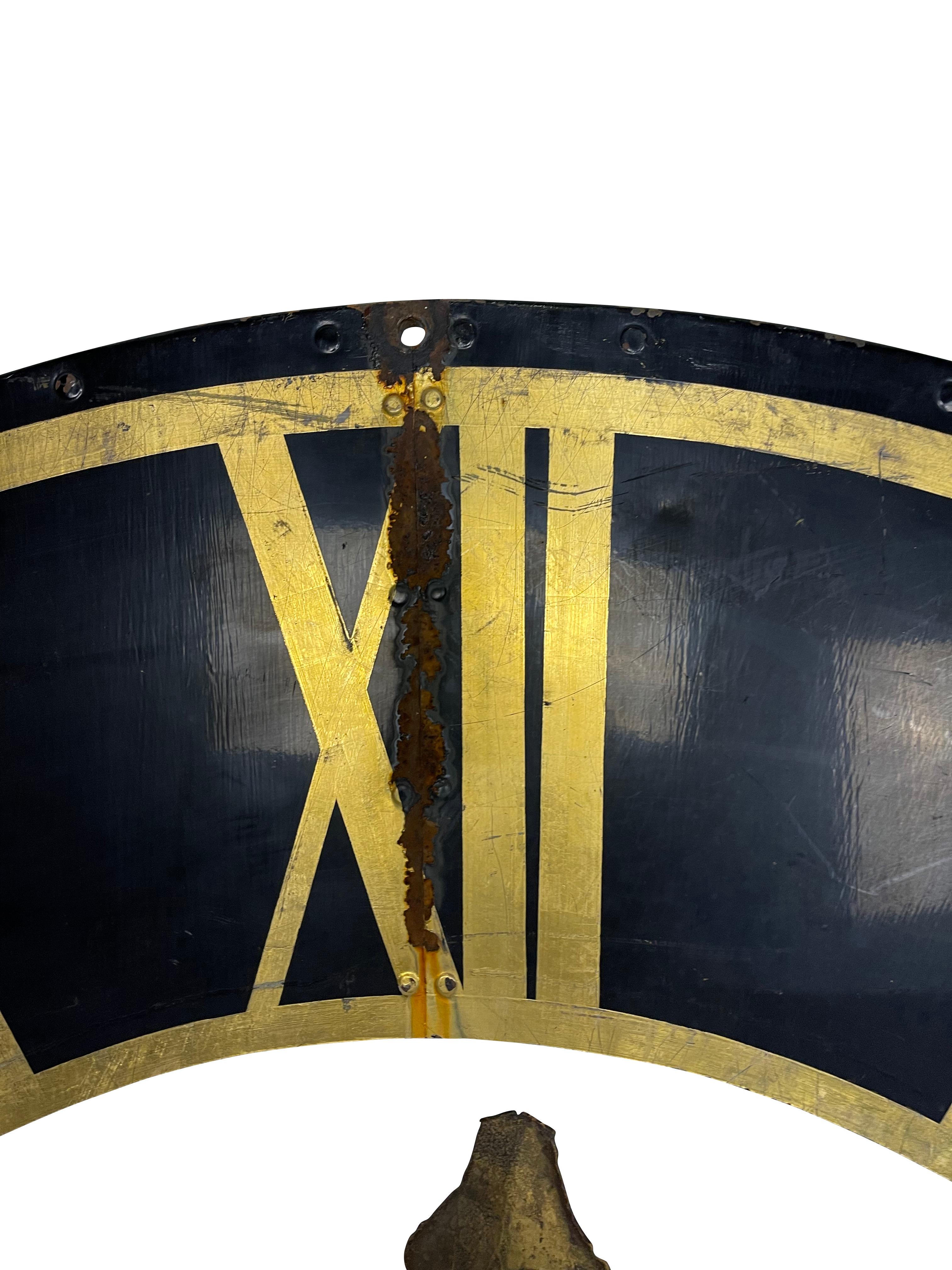 American Black Church Clock Face with Gilt Roman Numerals and Hands-19th Century For Sale