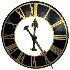  Black Church Clock Face with Gilt Roman Numerals and Hands-19th Century
