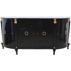 19th Century Black Ebonized Empire Round Corners White Marble-Top Sideboard